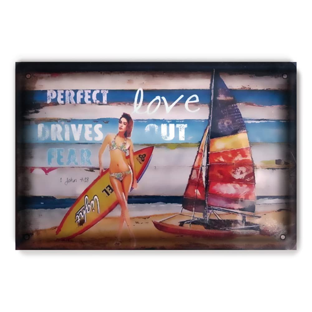 Vintage Retro Tin Sign Metal Poster - Sexy Naked Girl Surf Skateboard Wall Art Decor (8x12 Inch) for Pub, Bar, Restaurant, Cafe, Club & Man Cave - Perfect for Surf Shops, Beach Houses & Retro Themed Spaces