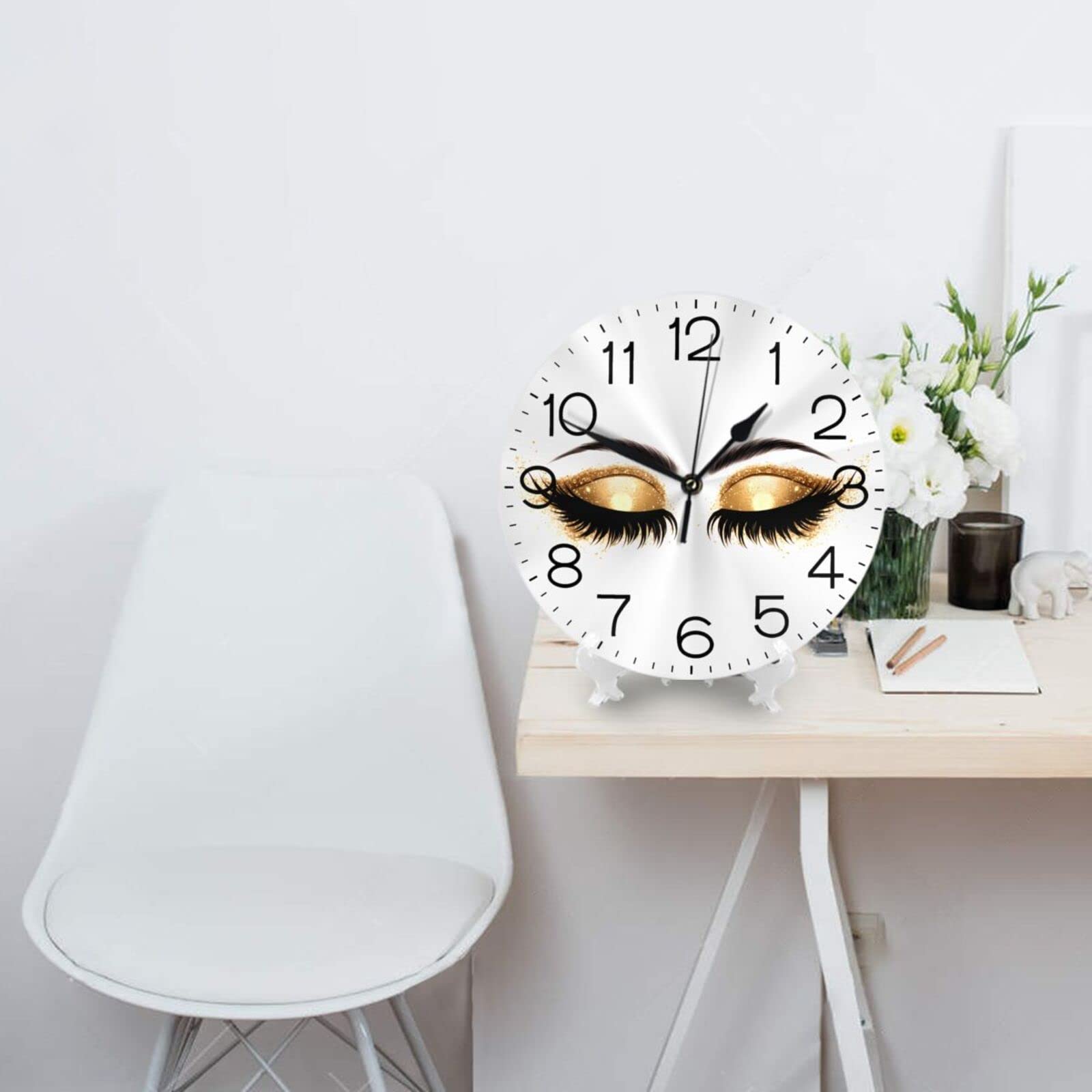 Silent Round Wall Clock with Eyelash Design - Non-Ticking Quartz Decorative Clock for Home, Office & Bedroom - Elegant Women's Desk Clock for Living Room Decor