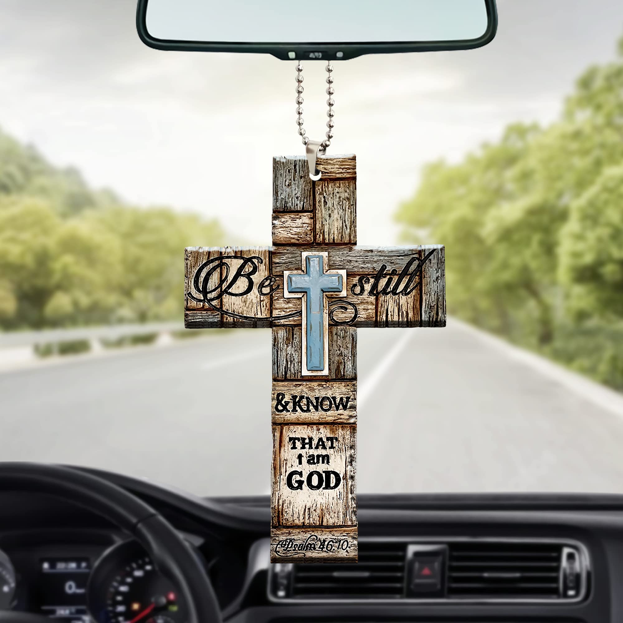 Christian Car Hanging Ornament - Wood Cross for Rear View Mirror - Religious Gift for Believers - Perfect for Daily Commute