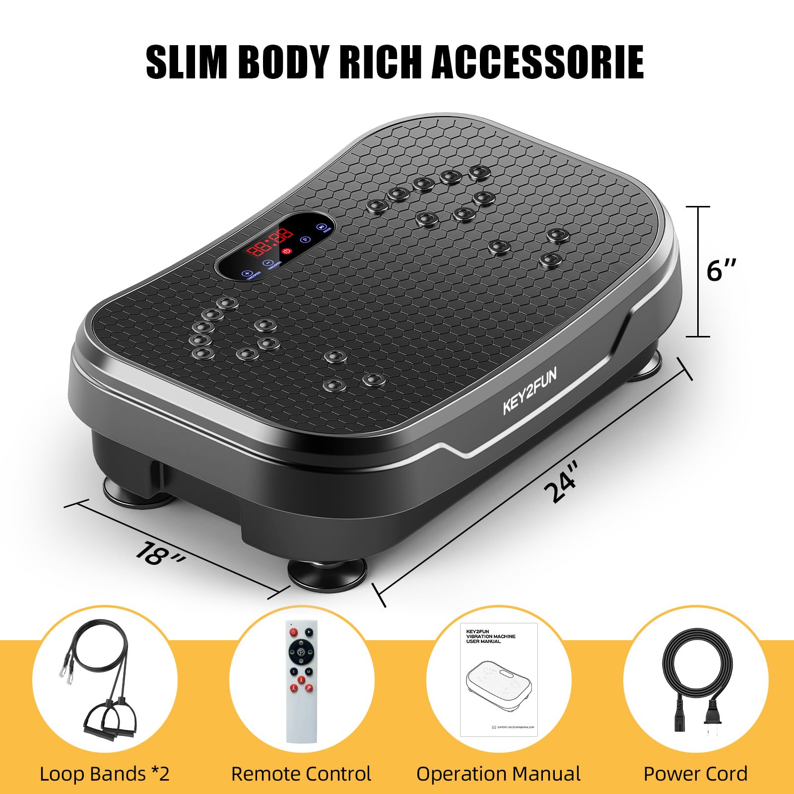 KEY2FUN 2025 Upgraded Vibration Plate Exercise Machine - Large-Size Vibrating Platform with Resistance Bands for Lymphatic Drainage & Home Fitness (330LBS Capacity) | Perfect for Weight Loss, Muscle Toning & Circulation Improvement