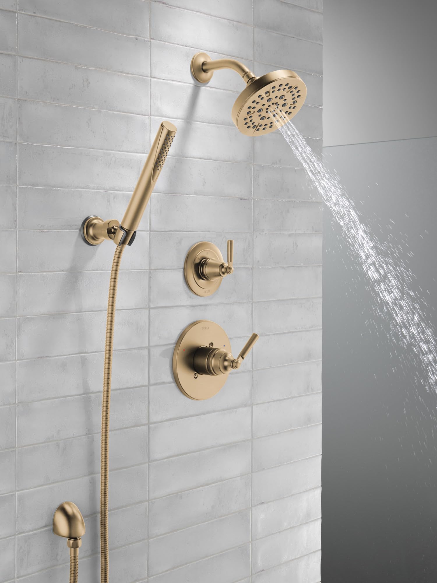 Delta Saylor 14 Series Gold Shower Valve Trim Kit - Shower Faucet Set with Shower Head & Handle in Champagne Bronze T14235-CZ (Valve Not Included) - Perfect for Bathroom Renovation & Luxury Spa Experience