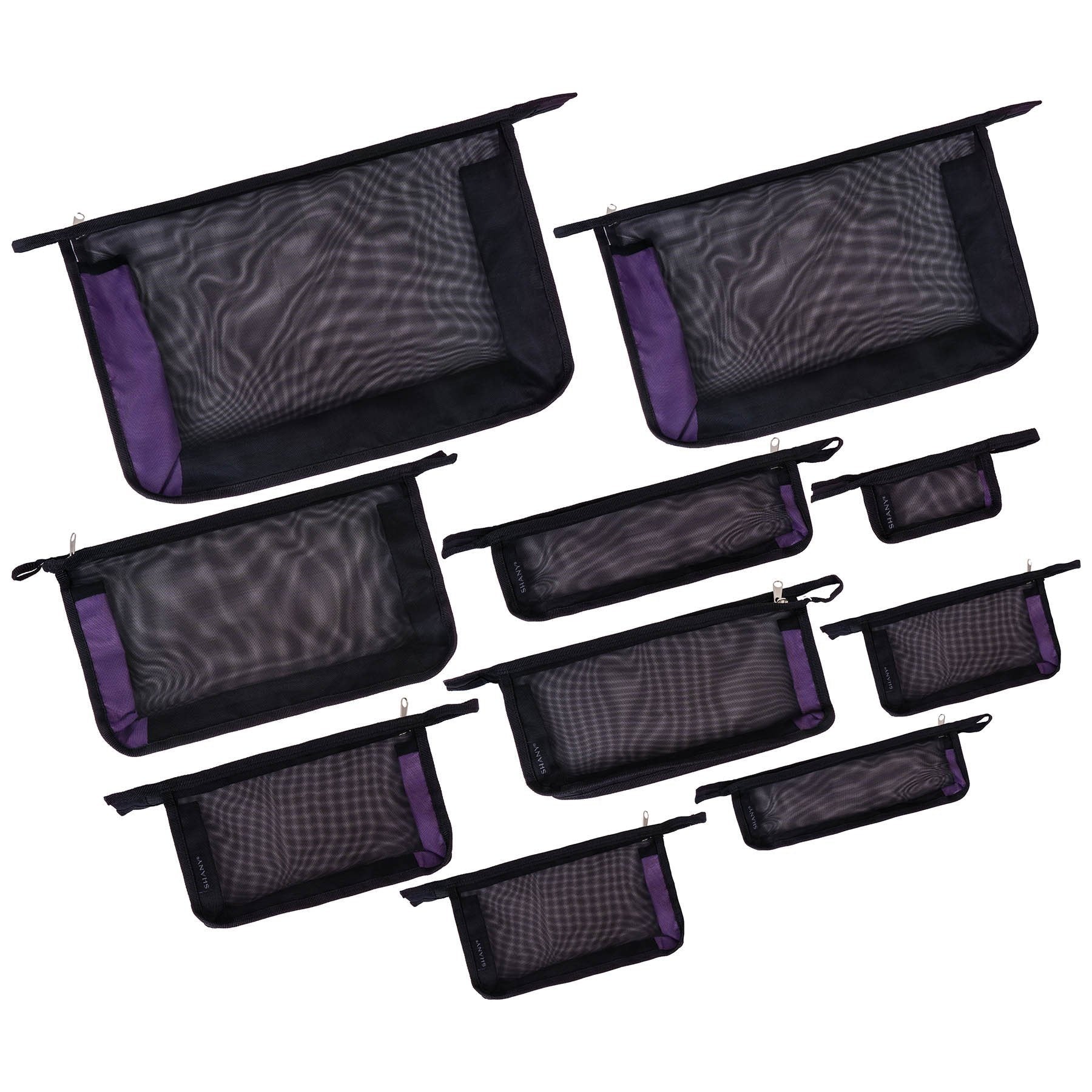 Black Mesh Travel Organizer Bag Set - 10 Piece Waterproof Luggage Organizers for Suitcases, Toiletry & Jewelry | Perfect for Business Trips, Vacations & Weekend Getaways