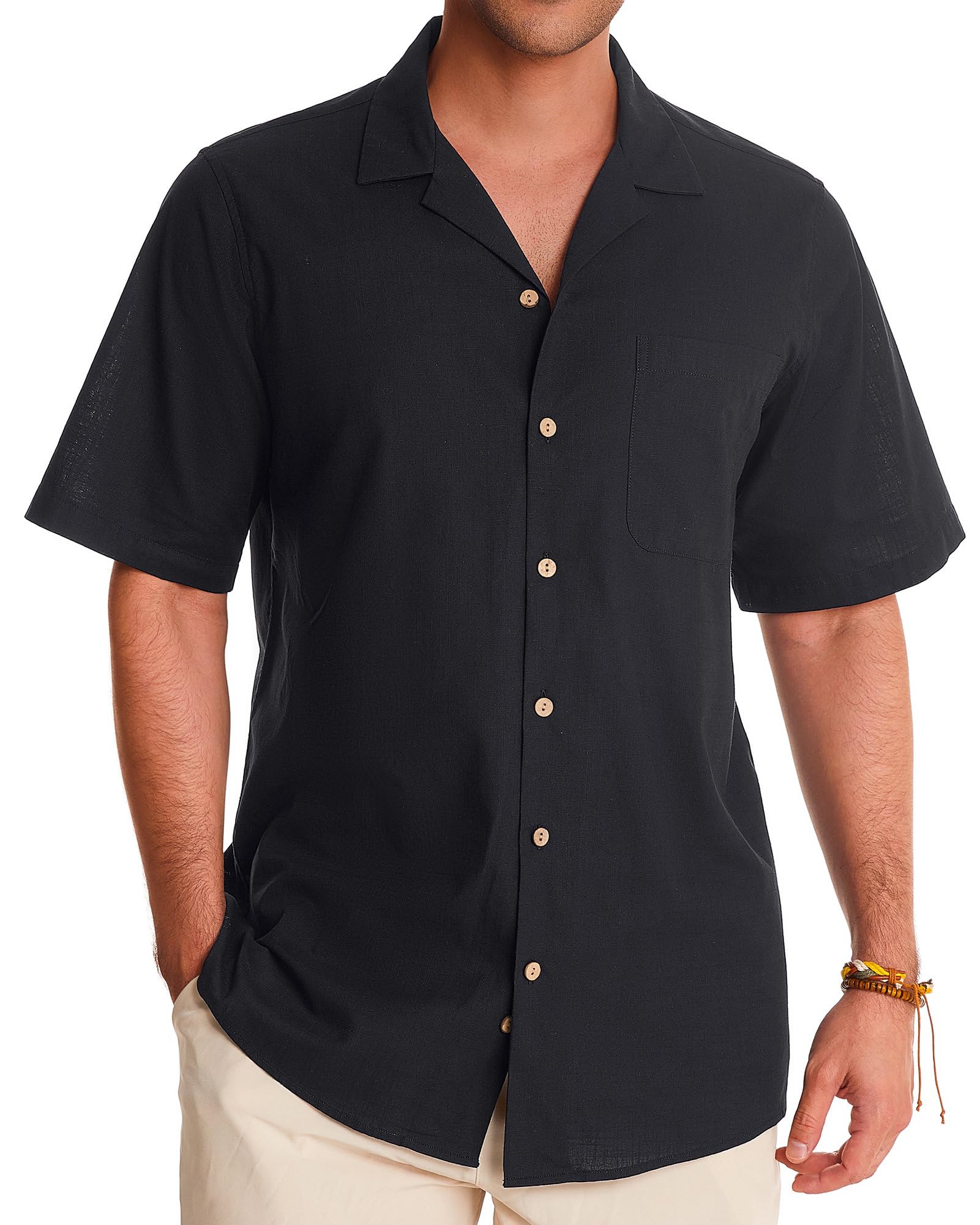 Men's Linen Short Sleeve Button Down Shirts - Breathable Cotton Summer Casual Shirts for Beach, Vacation & Hawaiian Style | Perfect for Tropical Getaways, Pool Parties & Summer Outings