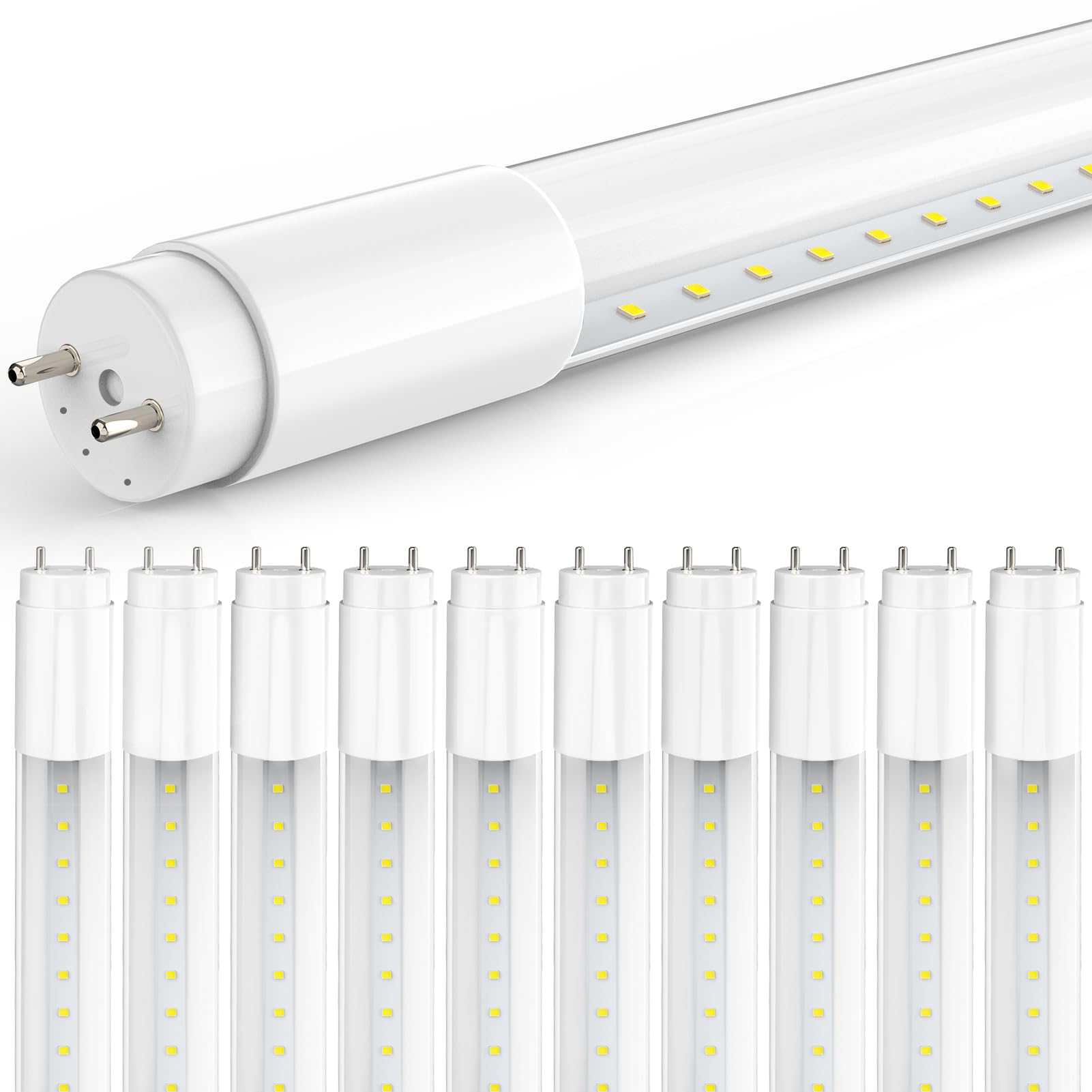 JESLED 10-Pack 4FT T8 LED Tube Lights - 14W 2450LM 6000K Daylight Super Bright - Dual Mode (Plug & Play/Ballast Bypass) - Frosted Cover Fluorescent Replacement - Type A+B LED Bulbs for Garage, Warehouse & Office Lighting