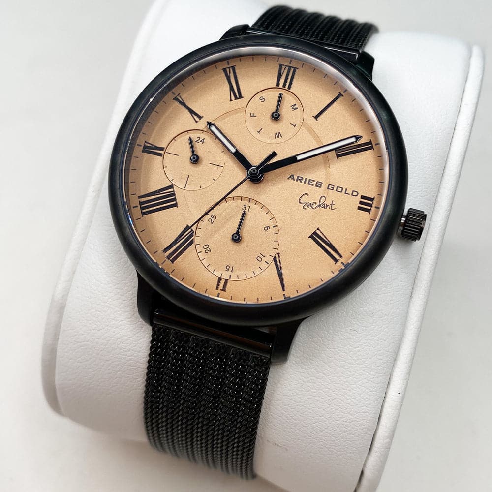 ARIES GOLD VOYAGE Grey Stainless Steel Women's Watch with Black Mesh Strap - Model L 5034 BK BR - Perfect for Casual Wear, Office & Special Occasions
