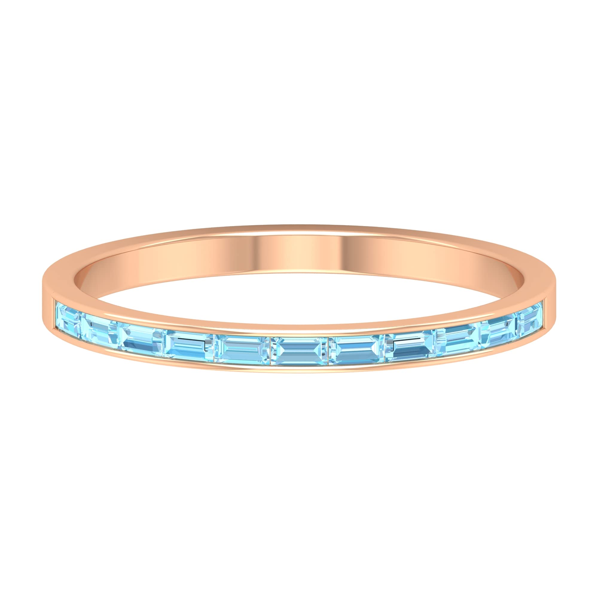 1/4 CT Baguette Aquamarine Ring - 14K Solid Gold Channel Set Half Eternity Ring for Women - March Birthstone Jewelry - Perfect for Anniversaries, Engagements & Special Occasions