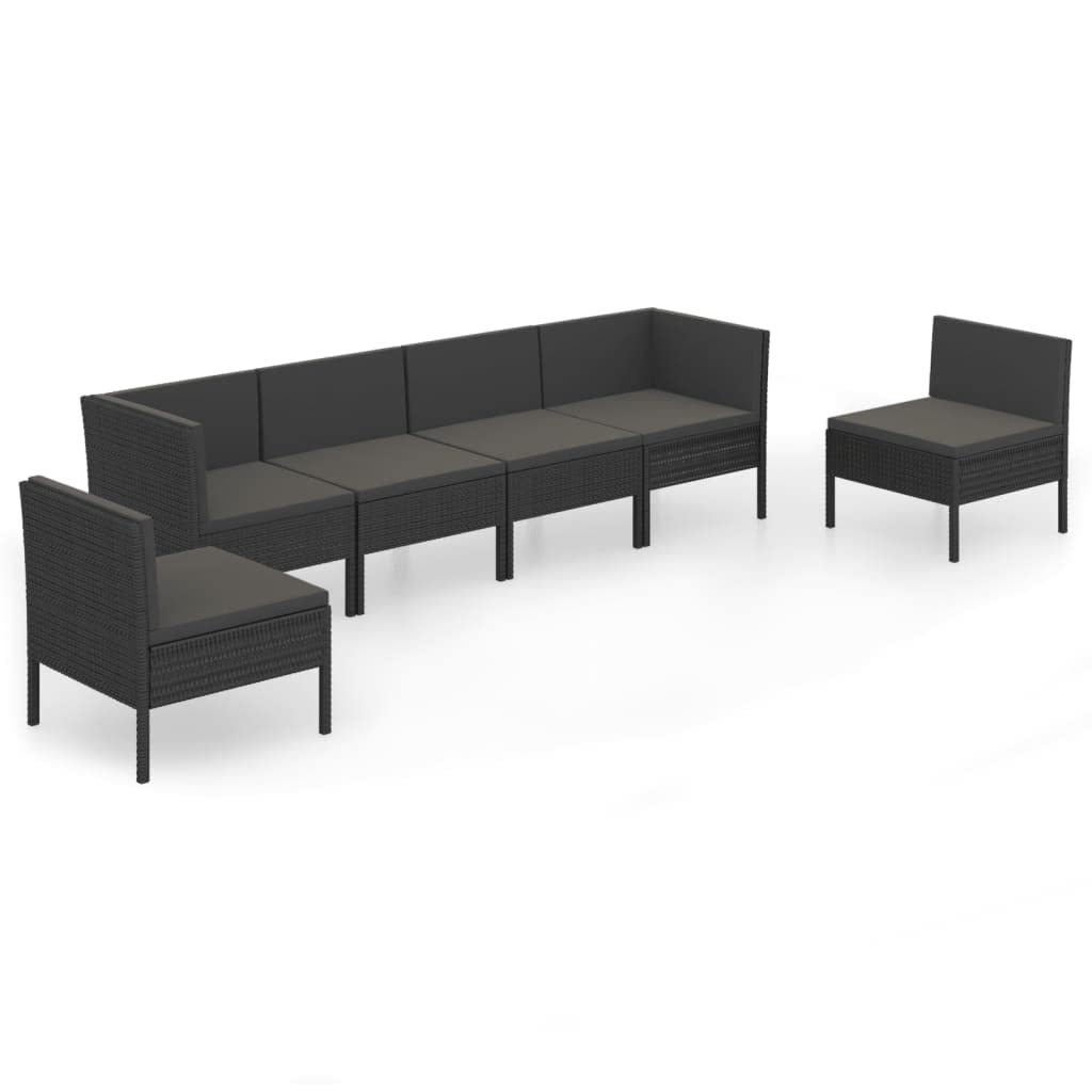 vidaXL 6-Piece Patio Lounge Set with Cushions - Black Poly Rattan Outdoor Furniture for Garden, Terrace & Backyard Relaxation | Perfect for Lounging, Entertaining & Outdoor Dining