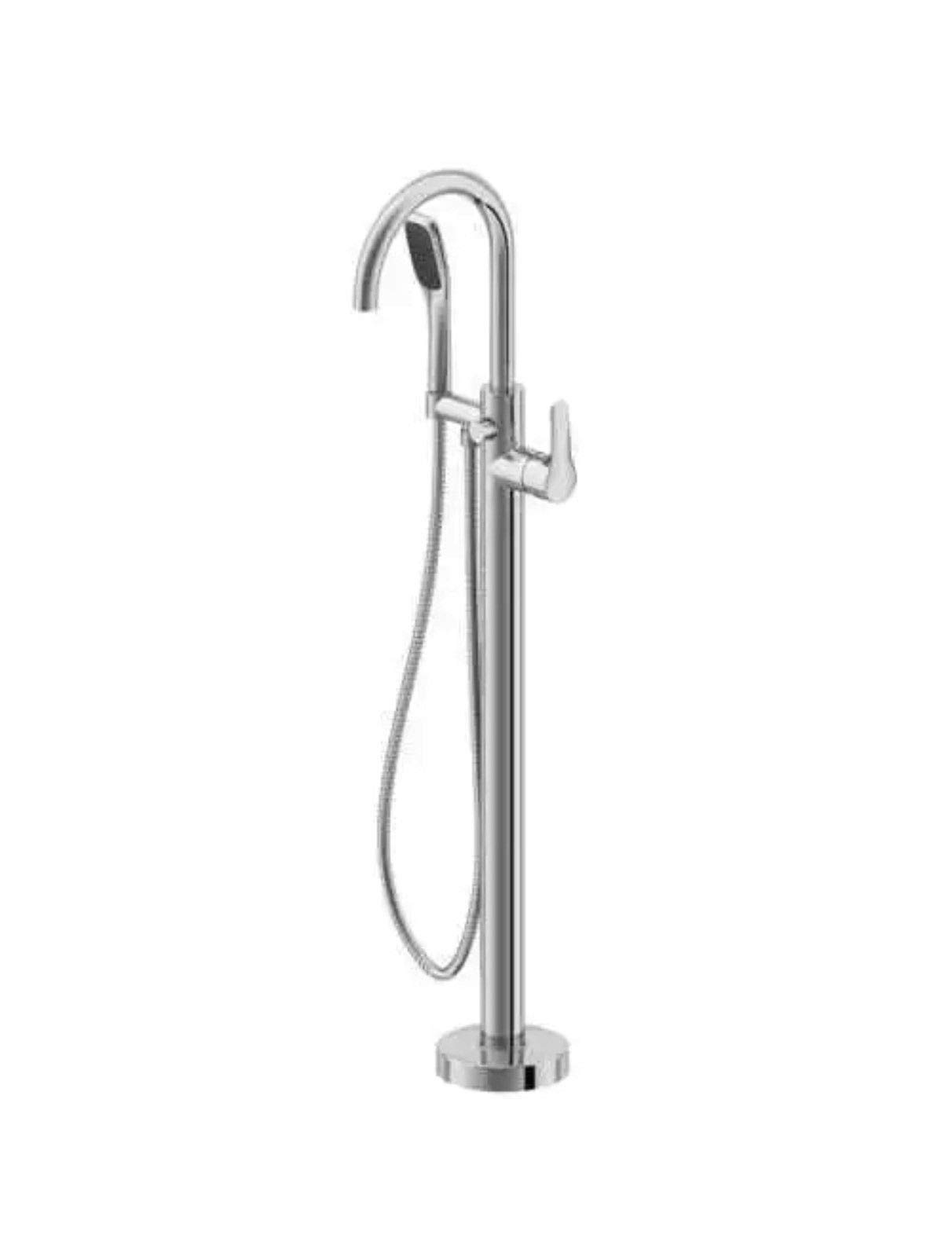 JACUZZI Round Freestanding Bathtub Faucet - Chrome Finish, Solid Brass Construction with Ceramic Cartridge, Includes Hand Shower - Floor Mount Installation for Modern Bathrooms | Perfect for Spa-Like Relaxation & Luxury Bath Experiences