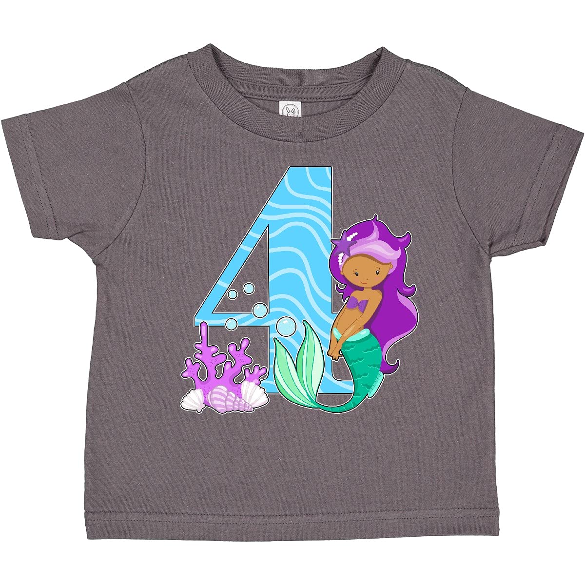 Inktastic Fourth Birthday Mermaid Toddler T-Shirt - Cute Mermaid Design for 4 Year Old Girls - Perfect for Birthday Parties, Playdates & Special Occasions