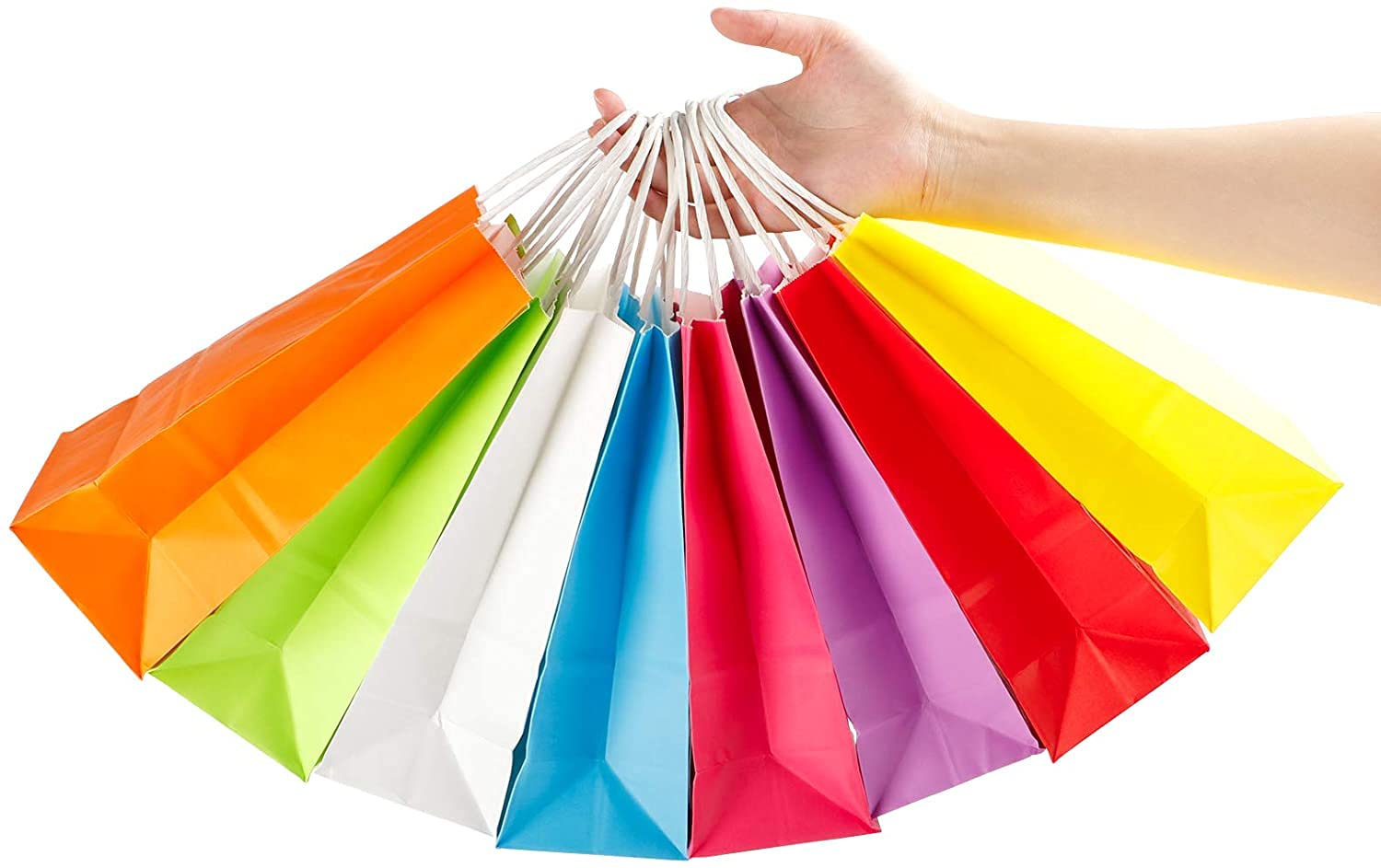 HOUSAI 28-Pack Kraft Paper Gift Bags - 7 Multi Colors for Party Favors, Wedding, Birthday & Holiday Gifting - Eco-Friendly Plain Paper Bags for Small Gifts, Treats & Goodie Bags