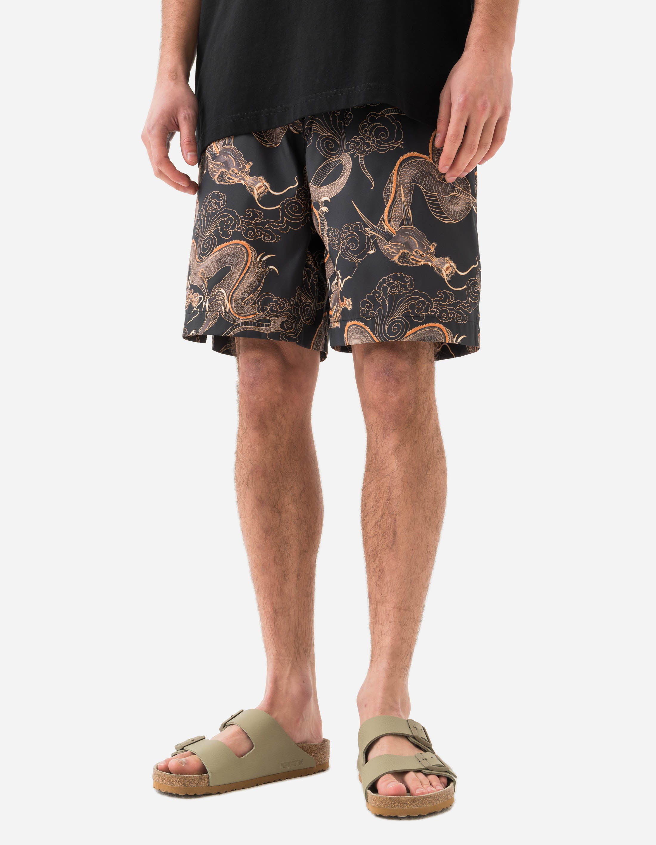 **Men's 1549 Dragon Print Swim Shorts - Quick Dry, Stretch Comfort - Black - Perfect for Beach, Pool & Summer Vacations**