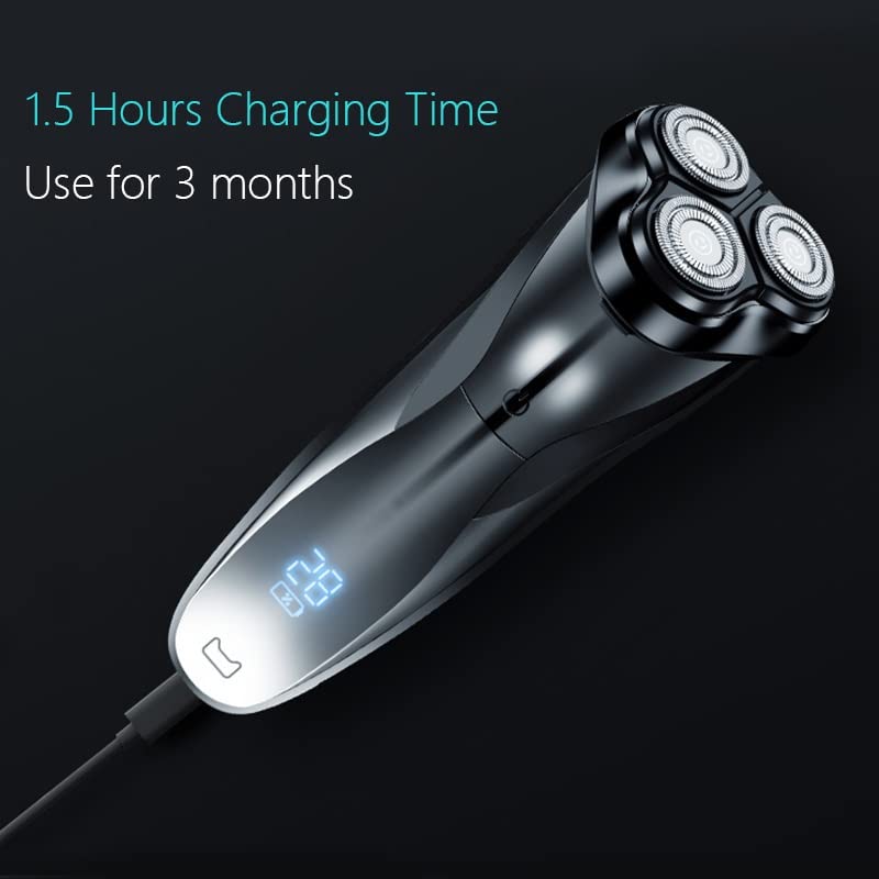 Men's Electric Razor with LCD Power Display - Rechargeable IPX7 Waterproof Shaver for Wet/Dry Use - Full Body Washable Black Electric Razor for Travel, Gym & Daily Shaving