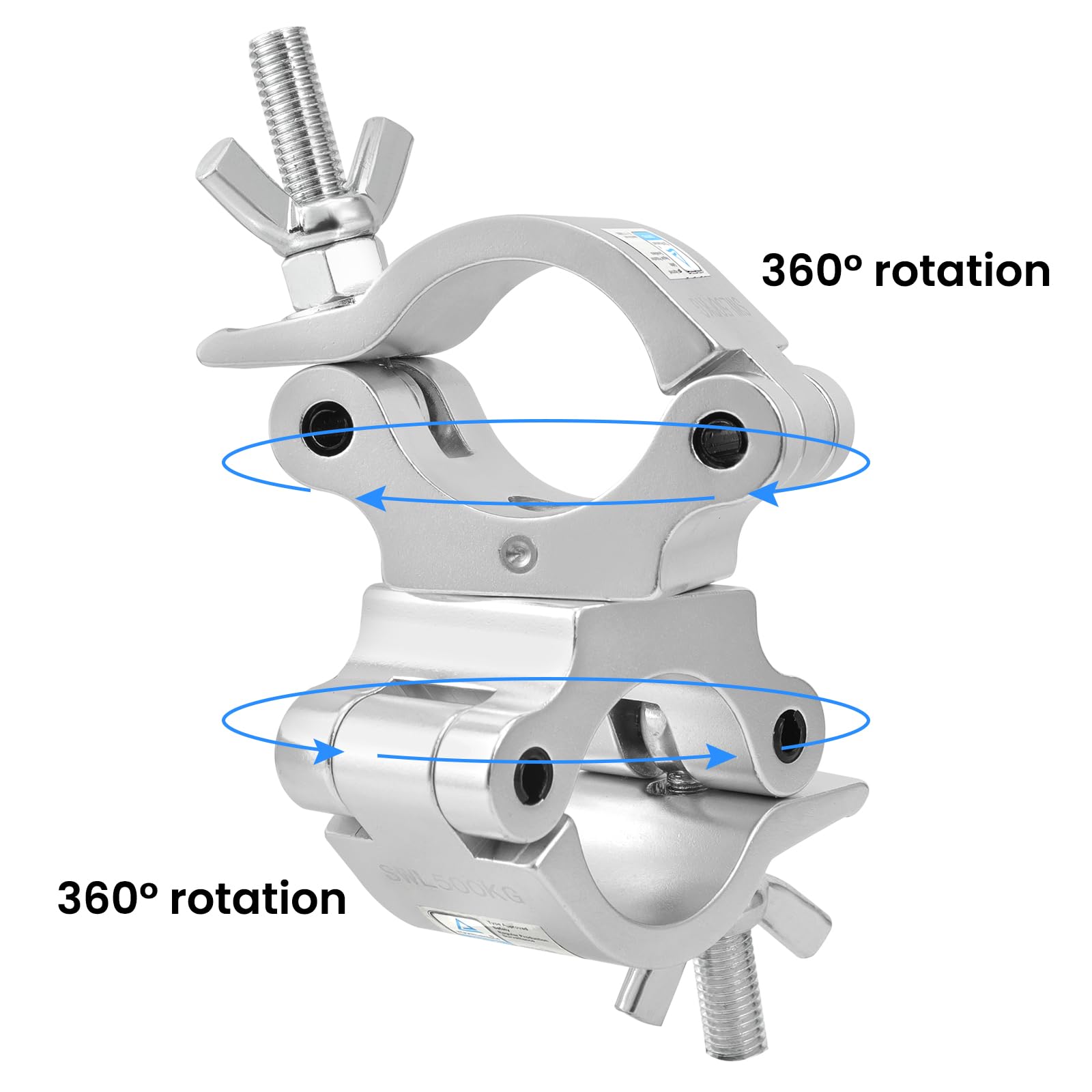 2 Pack Heavy Duty 1100lb Swivel Coupler Truss Clamps - 2 Inch Pro-Swivel TUV Certified for Pipe/Truss OD 48-52mm - Dual Head 360° Rotation Lighting Clamps for Stage, Theater, and Event Rigging