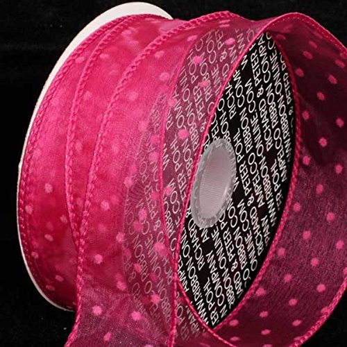 Hot Pink Polka Dotted Wired Craft Ribbon - 4 Inch x 40 Yards Bulk Roll for Gift Wrapping, DIY Scrapbooking, Party Decorations & Wedding Favors