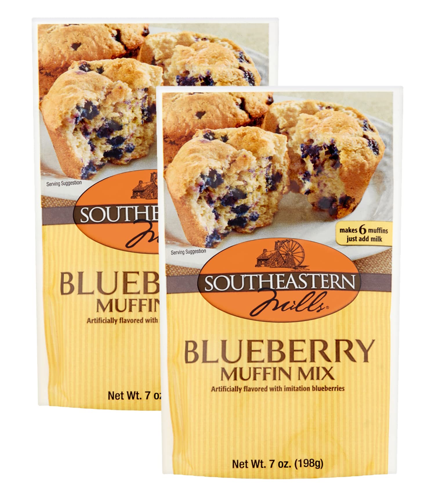 Southeastern Mills Blueberry Muffin Mix - Easy Bake Muffin Mix, Just Add Milk, 7oz Pouch (Pack of 2) - Makes 6 Delicious Muffins Per Bag - Perfect for Breakfast, Snacks & Quick Desserts