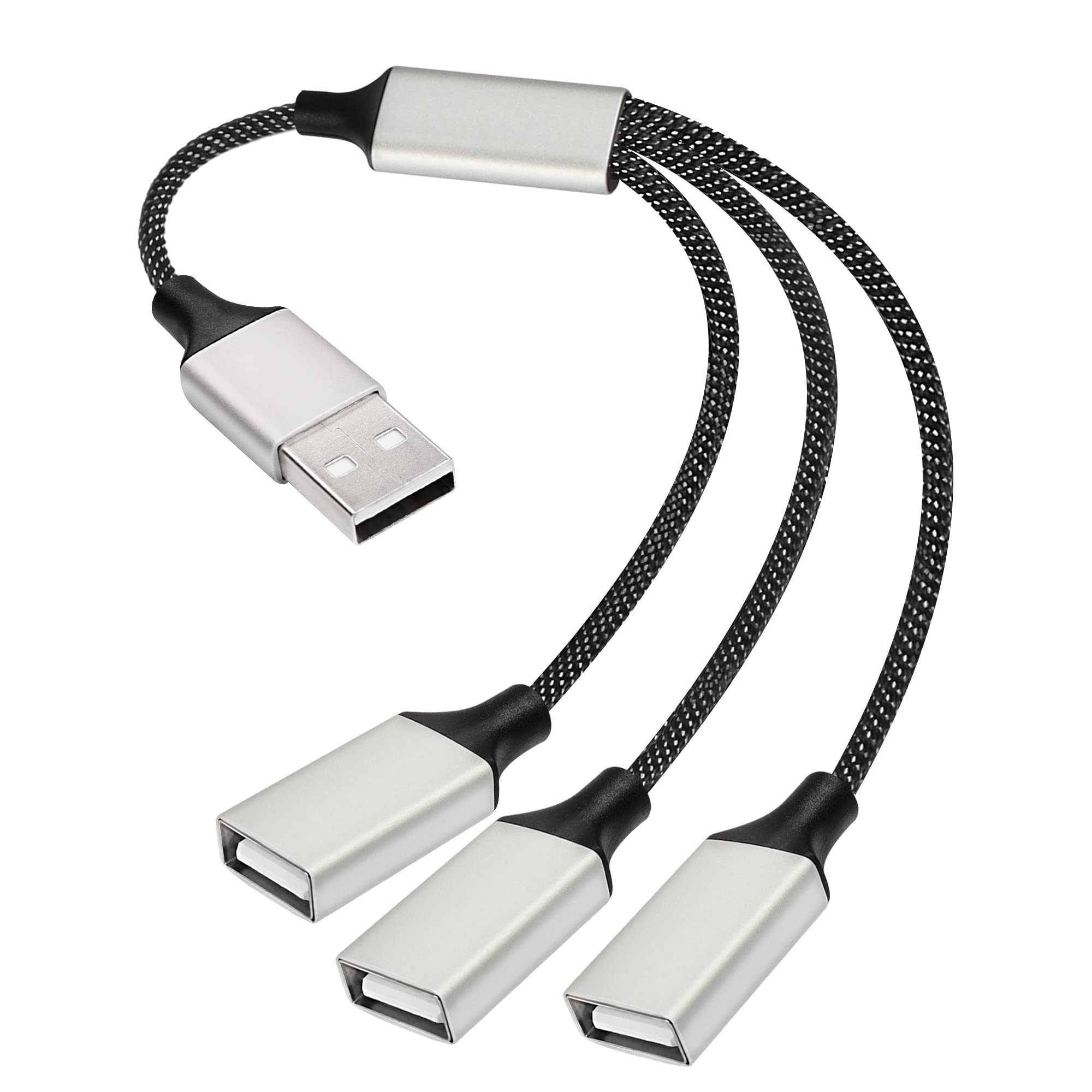 MEIRIYFA 3-in-1 USB 2.0 Splitter Cable - USB A Male to 3 Female Port Extender Hub for Fast Charging & Data Transfer - Compatible with Smartphones, PC, Laptop, Car - 50cm/1.6ft OTG Adapter - Perfect for Home, Office & Travel Charging Needs
