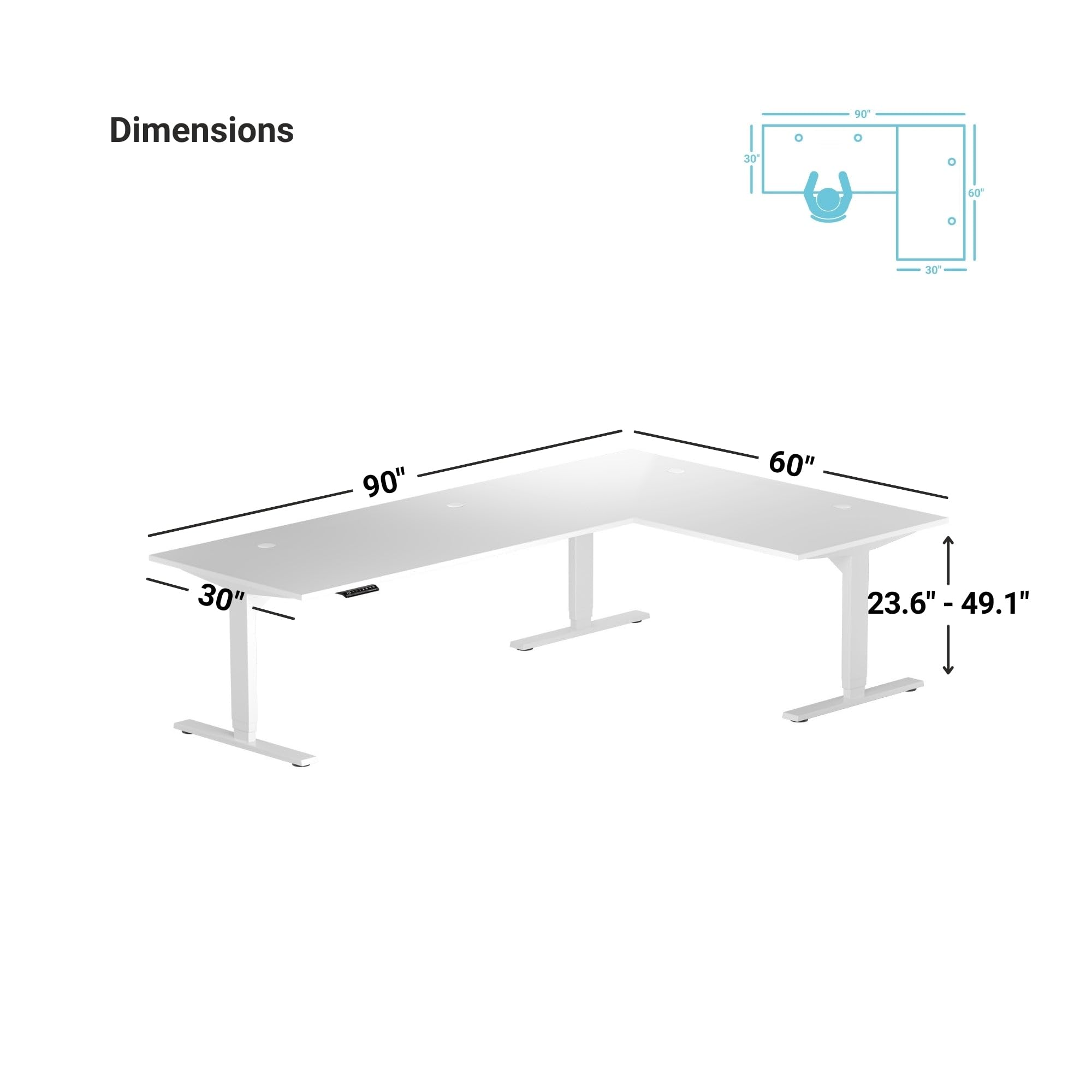 Electric Height Adjustable Standing Desk - 90