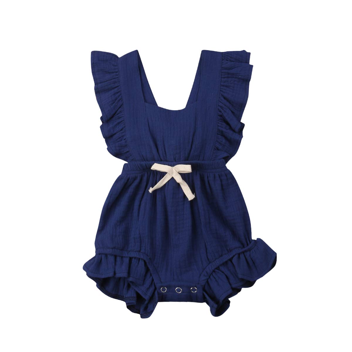 Newborn Baby Girl Sleeveless Ruffle Romper - Solid Color Backless Bow Jumpsuit | Summer Outfit for Photoshoots, Parties & Playdates