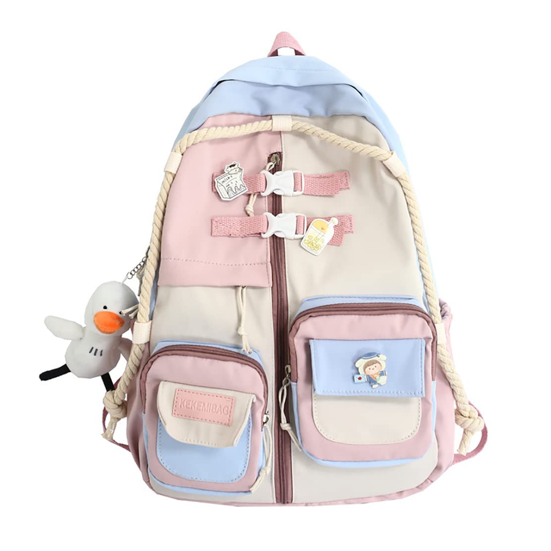 Cute Kawaii Backpack with Accessories - Large Capacity Aesthetic School Backpack for Girls & Boys (Black, One Size) - Perfect for School, Travel & Everyday Use
