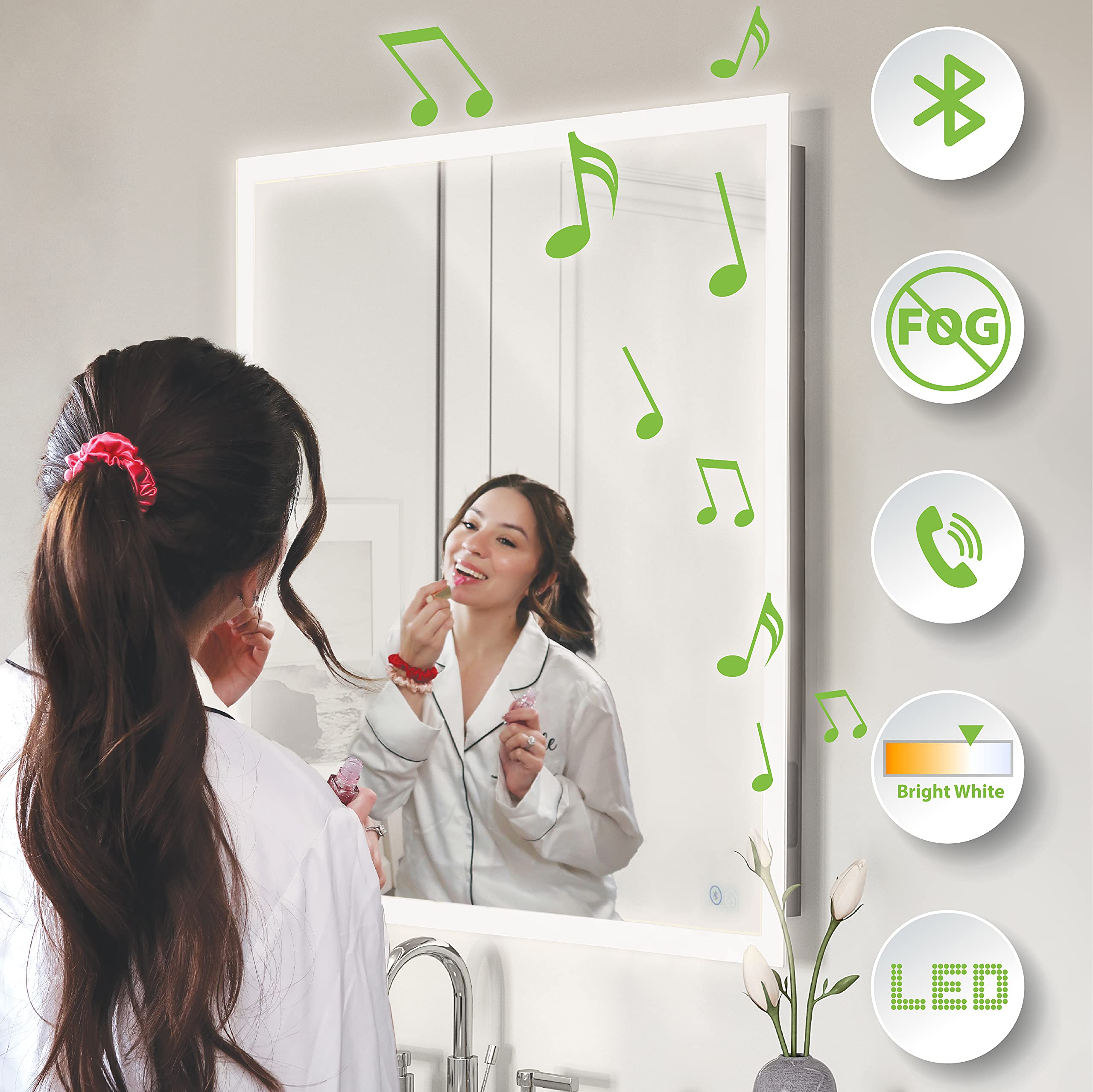 Homewerks 75-101A-BT Frameless LED Bathroom Mirror with Bluetooth Speakers, Anti-Fog, Wall Mounted, 30