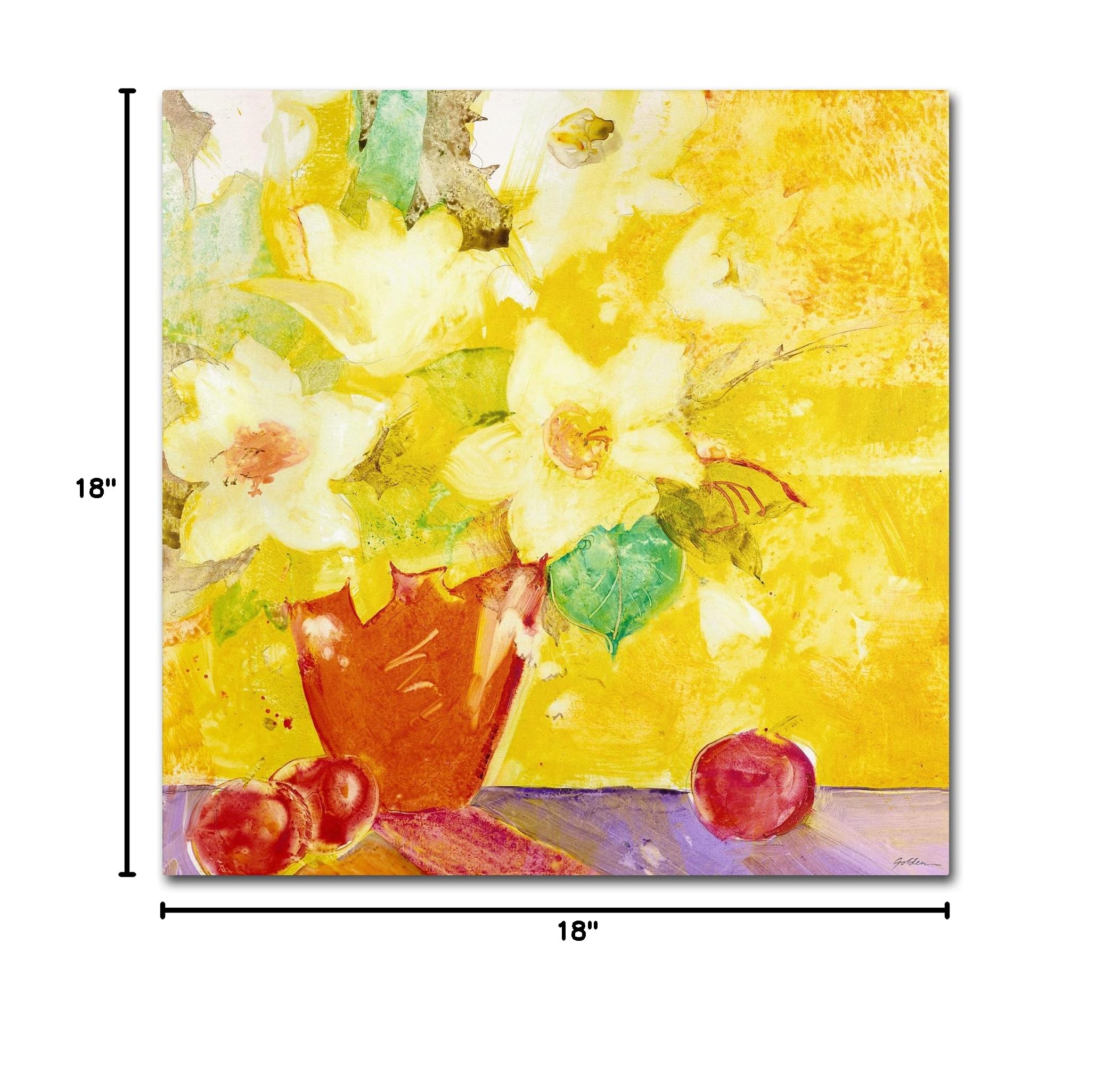 Trademark Fine Art Sheila Gold Red Vase with Apples Painting - 18x18 Inch Canvas Wall Art with Ornate Frame for Living Room, Bedroom & Office Decor