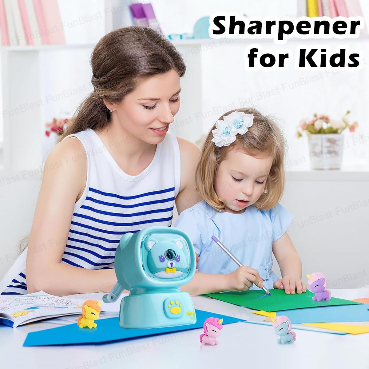 FunBlast Teddy Bear Pencil Sharpener - Cute Electric Tabletop Sharpener for Kids, School & Office Supplies - Perfect Birthday Gift & Return Gift (Sky Blue) - Ideal for Classrooms, Homework & Crafting