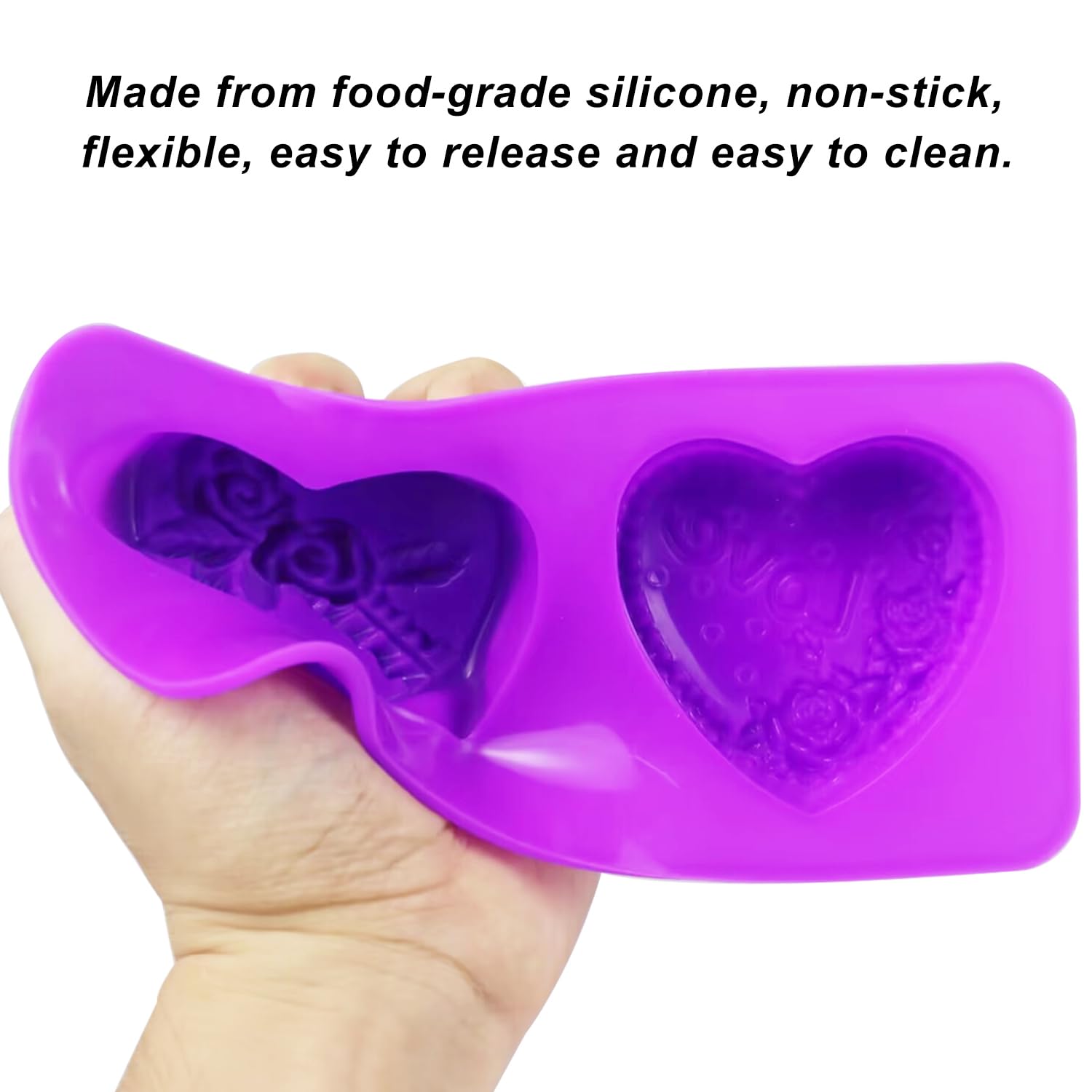 4-Piece 3D Rose Heart Silicone Mold Set for Soap, Candle, Chocolate & Cake Making - Perfect for Valentine's Day, Wedding, Birthday DIY Gifts & Home Decor (Purple)