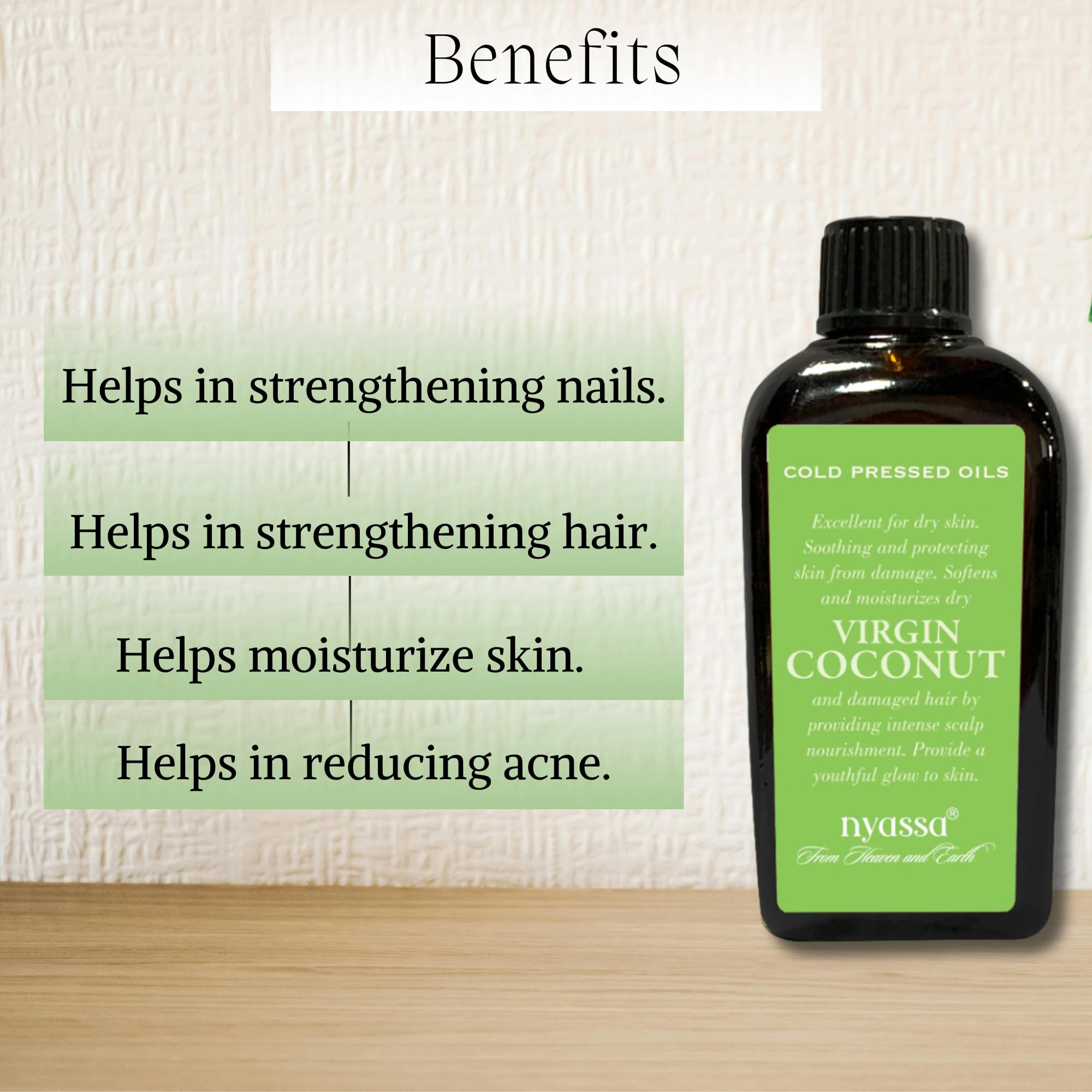 Nyassa Cold Pressed Virgin Coconut Oil 100ml - 100% Pure Natural Undiluted Coconut Oil for Skin & Hair - Rich in Vitamin E, Hydrating Moisturizer - Paraben Free, Silicone Free, Cruelty Free - Perfect for Cooking, Hair Care & Skin Hydration