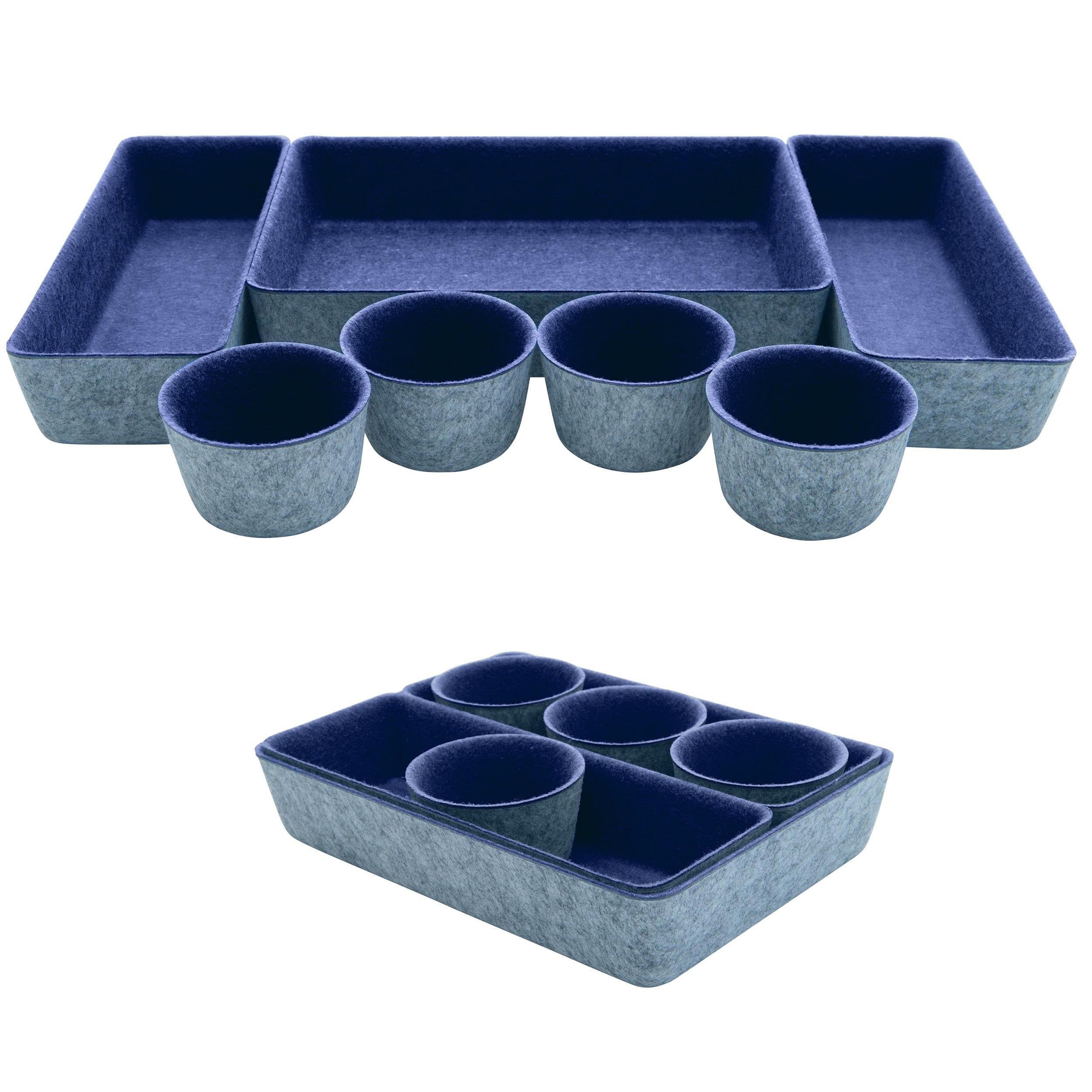 Teeo Drawer Organizer Set - 7-Piece Navy Storage Bins for Desk, Makeup, Kitchen & Home Office - Compartment Dividers & Boxes for Clutter-Free Organization | Perfect for Cosmetics, Utensils & Office Supplies