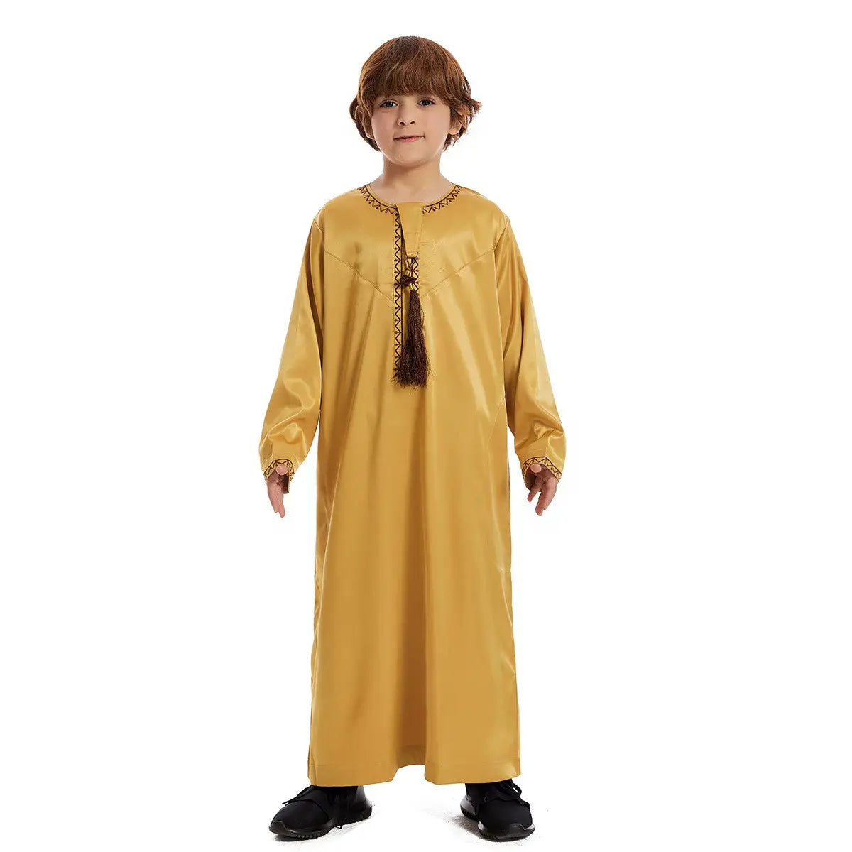 Traditional Middle Eastern Arab Boy Thobe Thawb with Tassel - Islamic Eid & Wedding Outfit for Kids - Perfect for Special Occasions & Cultural Events