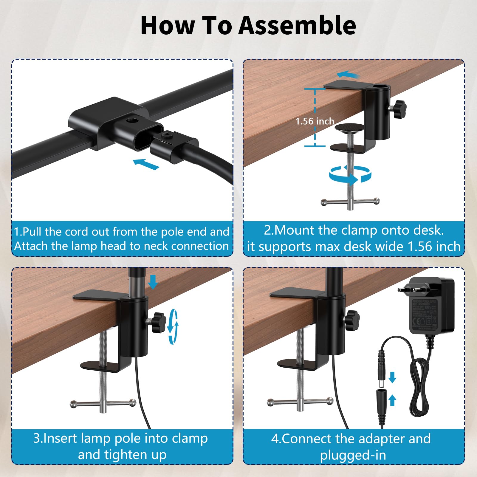 KableRika Dual Head LED Desk Lamp with Clamp - Adjustable Architect Light with Remote Control, Eye-Caring Task Lighting for Office, Home, Study & Reading - Perfect for Computer Workstations, Craft Tables & Nighttime Reading
