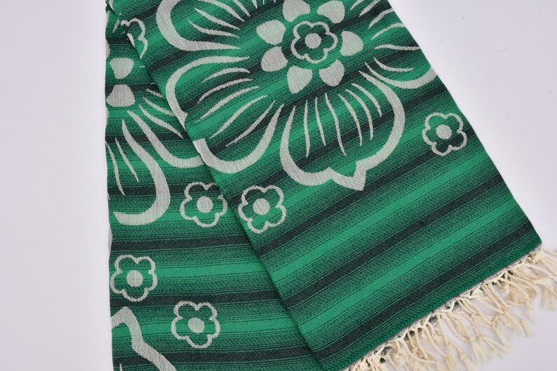 Premium 100% Cotton Green Hibiscus Flower Towel - Soft, Absorbent & Eco-Friendly for Bath, Beach & Spa - Home & Travel Essential