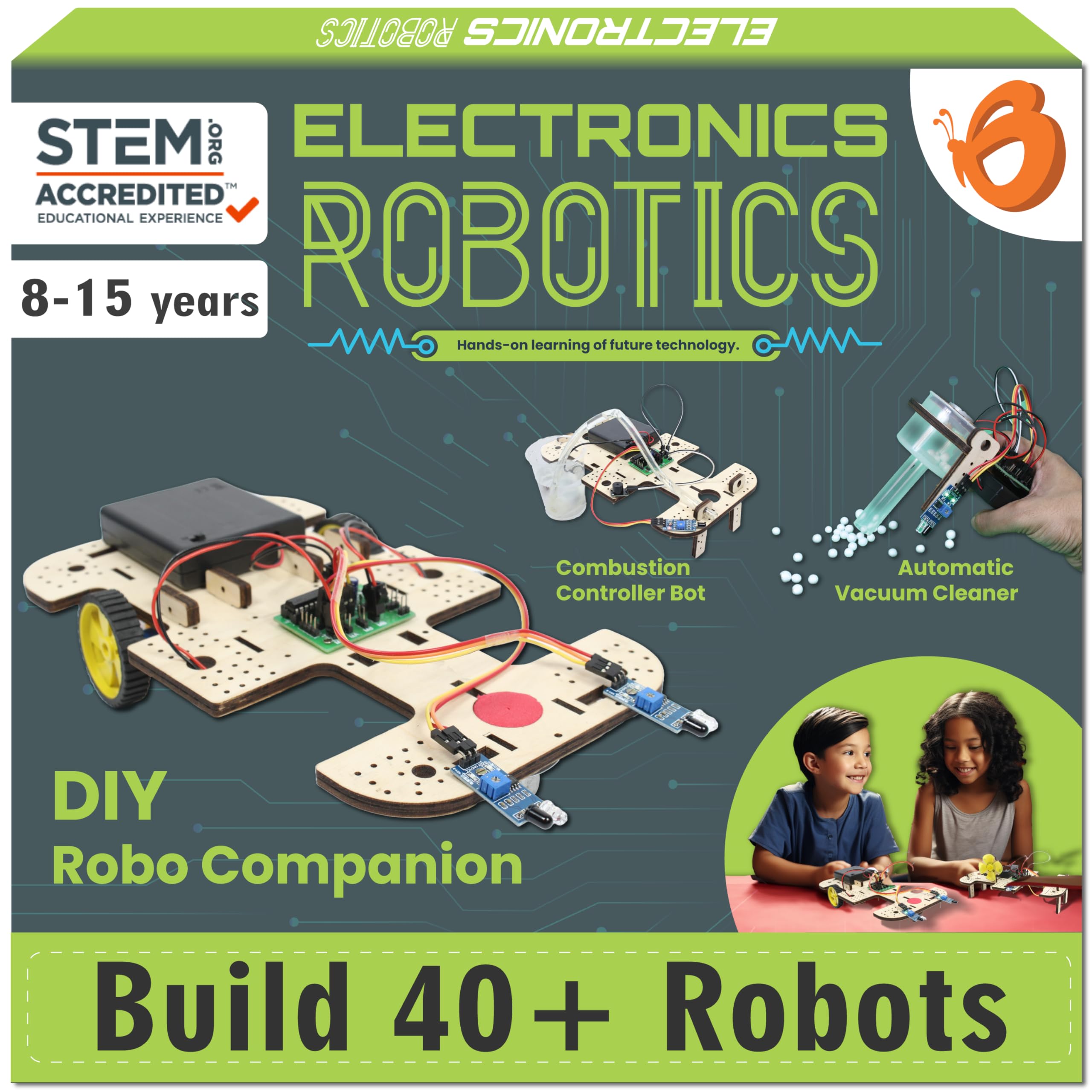 ButterflyEdufields 40-in-1 STEM Robotics Kit for Kids Ages 8-12 | DIY Robot Building Kit with Electronics Board & Sensors | Educational Science Toy for Homeschooling & Classroom Learning | 100+ Parts | Perfect for STEM Projects, Science Fairs & Birthday Gifts