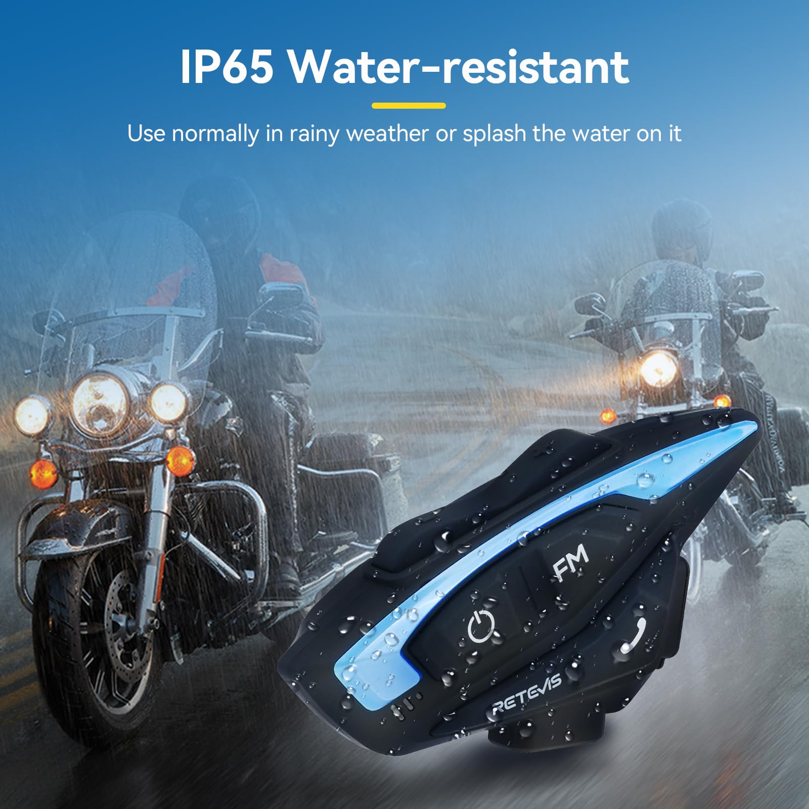 Retevis EZTalk 3A Motorcycle Bluetooth Helmet Intercom Headset - 5.1 Wireless Communication System with CVC Noise Cancellation, Music Sharing & IP65 Waterproof for 2 Riders (1000m Range) - Perfect for Group Riding, Road Trips & Adventure Motorcycling