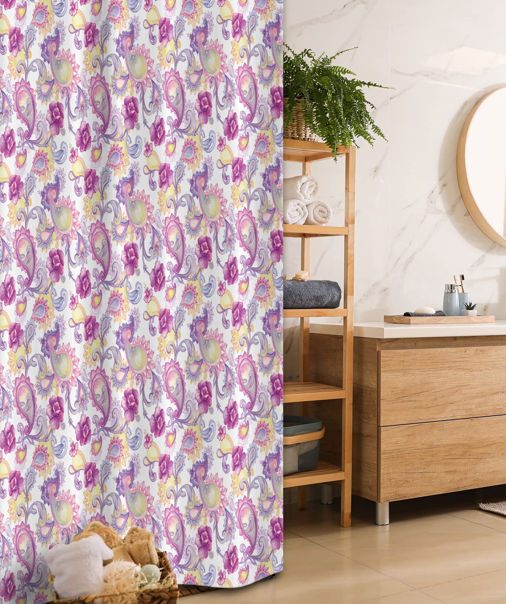 Ambesonne Paisley Stall Shower Curtain - Watercolor Peony Flowers Traditional Design, Fabric Bathroom Decor Set with Hooks, 36