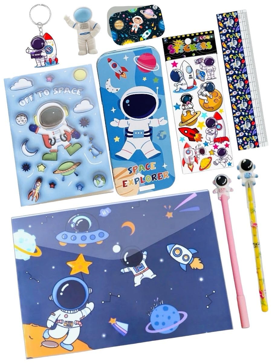 Space Astronaut Stationery Set for Kids - 10-Piece Combo Gift Pack with Pencil Box, Ideal for School, Birthday Gifts & Return Gifts | Fun Space-Themed School Supplies for Boys & Girls