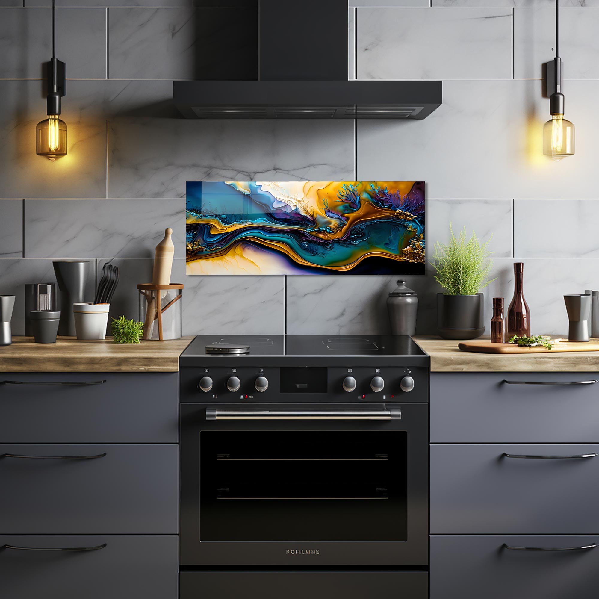 Abstract Brushes II Glass Splashback - Modern Kitchen Backsplash & Bathroom Wall Panel - Perfect for Home Decor & Interior Design