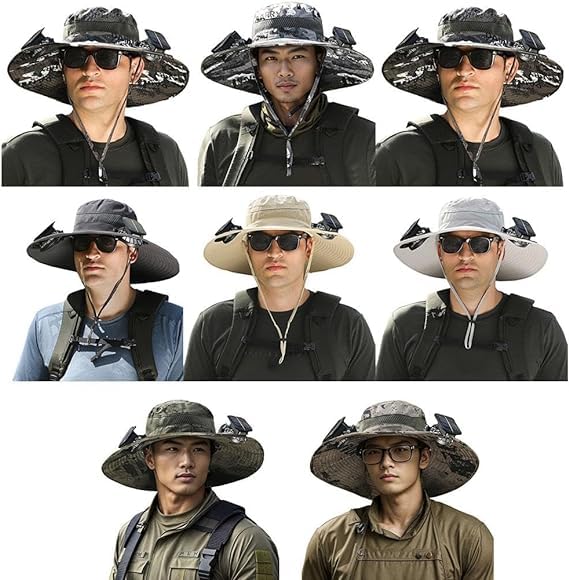 Solar Powered Cooling Fan Hat - Wide Brim Outdoor Sun Hat with USB Rechargeable Fan for Fishing, Hiking, Gardening & Beach Activities - UV Protection Summer Hat for Men & Women