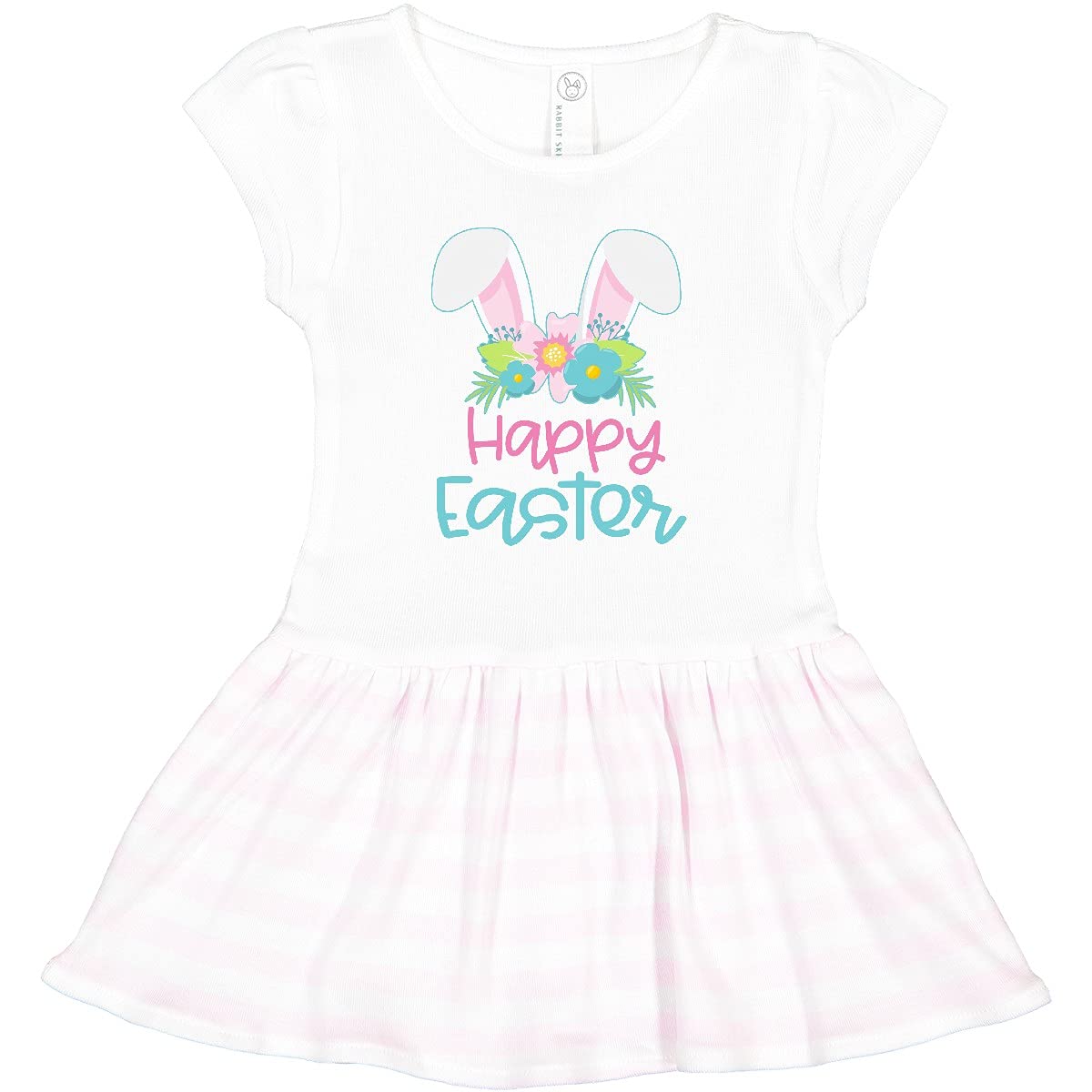 Inktastic Happy Easter Bunny Ears & Flowers Toddler Dress - Cute Spring Outfit for Girls Easter Egg Hunt & Family Photos