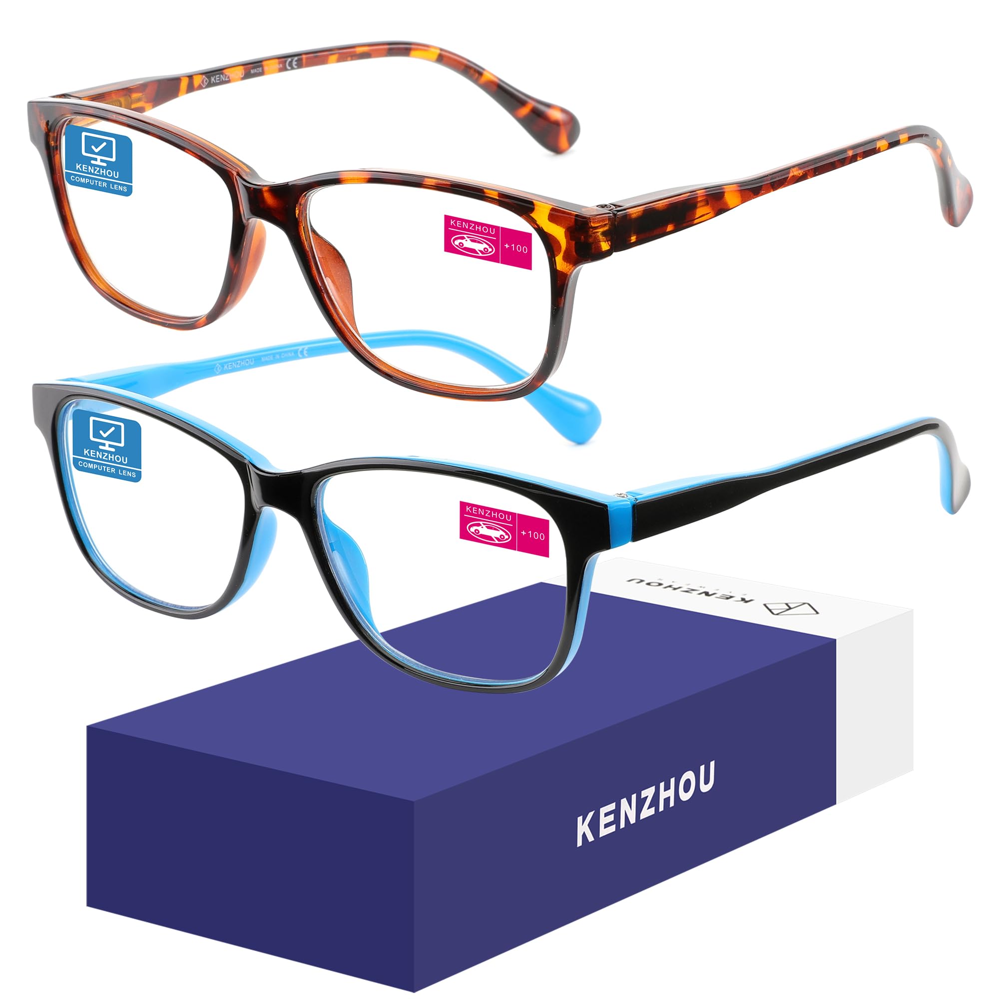 Blue Light Blocking Glasses 2-Pack for Women & Men - Computer & Reading Use