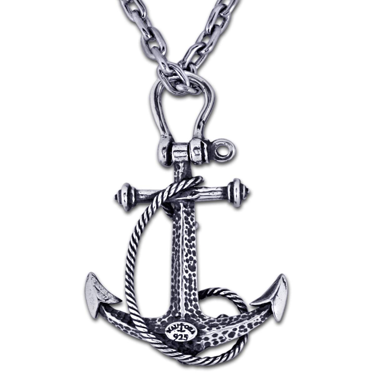 Sterling Silver Heavyweight Fouled Anchor Necklace with 24