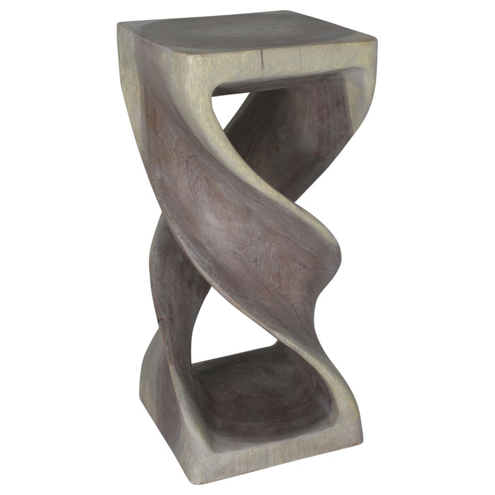 Haussmann Wood Double Twist Stool Table - 14 Inch Square x 30 Inch Height - Grey Oil Finish - Perfect for Kitchen Island, Bar Counter & Living Room Decor