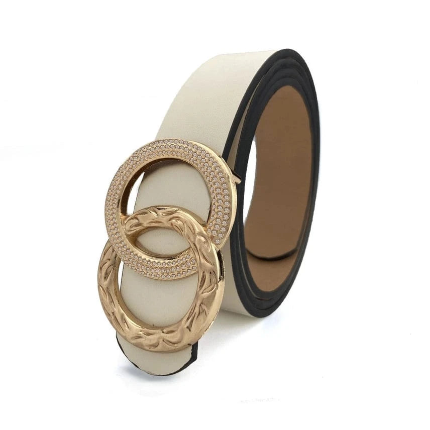 Stylish Double O Buckle Leather Belt for Men & Women | Adjustable Waistband | Fashion Accessory for Jeans, Dresses & Casual Outfits