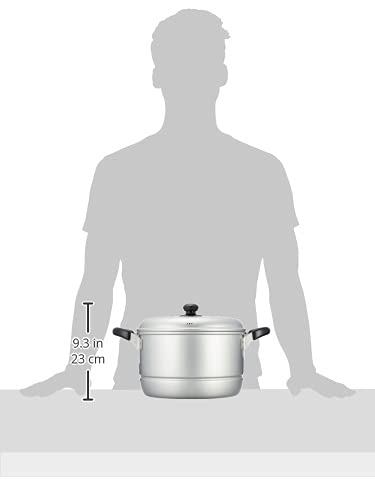 Premium Aluminum Double Handed Steaming Pot with Lid - 10.2 Inch (26cm) Silver Cooking Pot for Gas Stove - Perfect for Soups, Stews & Asian Cuisine - H-2416 Model by Wakoat Trading