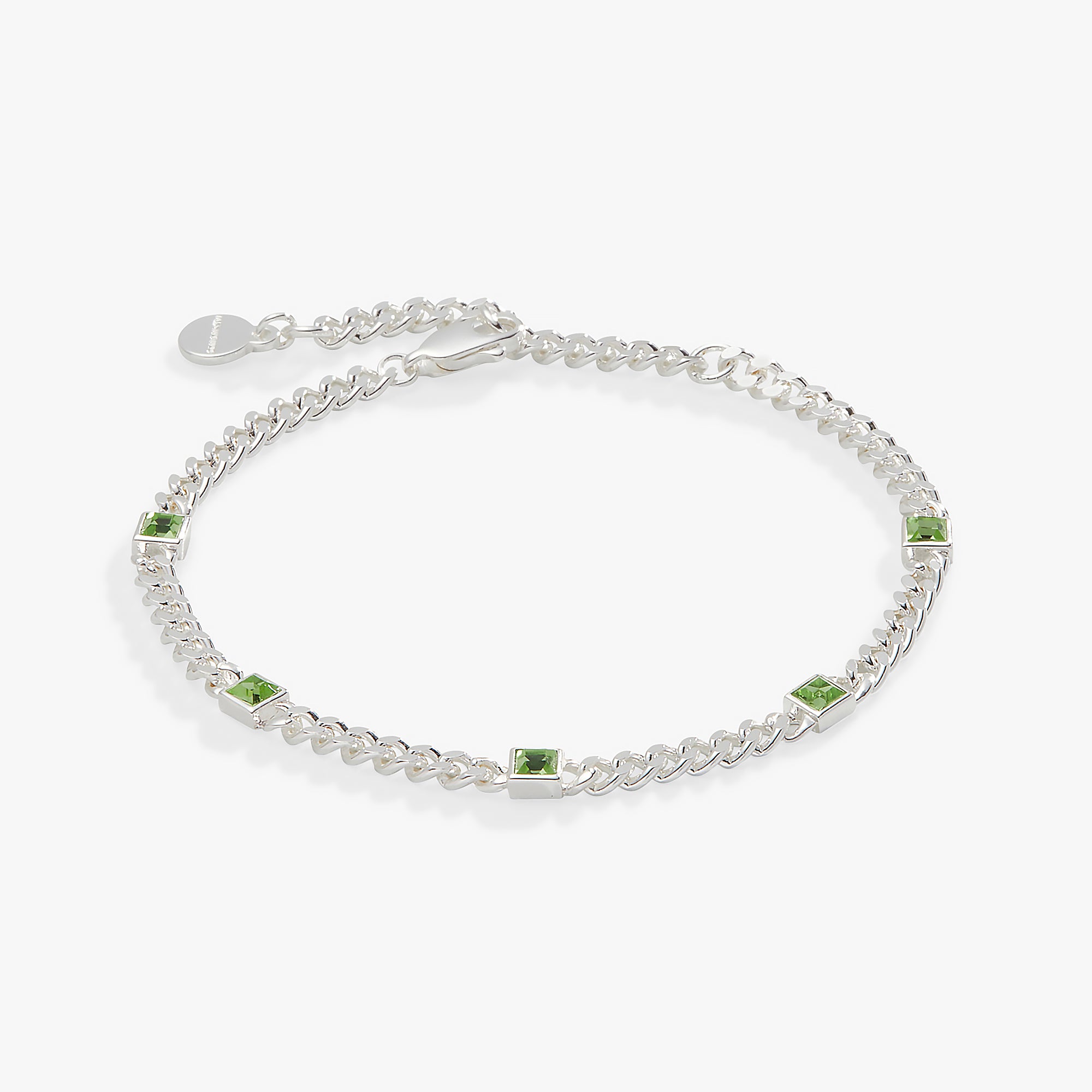 August Birthstone Peridot Curb Chain Bracelet - Sterling Silver Adjustable Jewelry for Women | Perfect Gift for Birthday, Anniversary & Everyday Wear