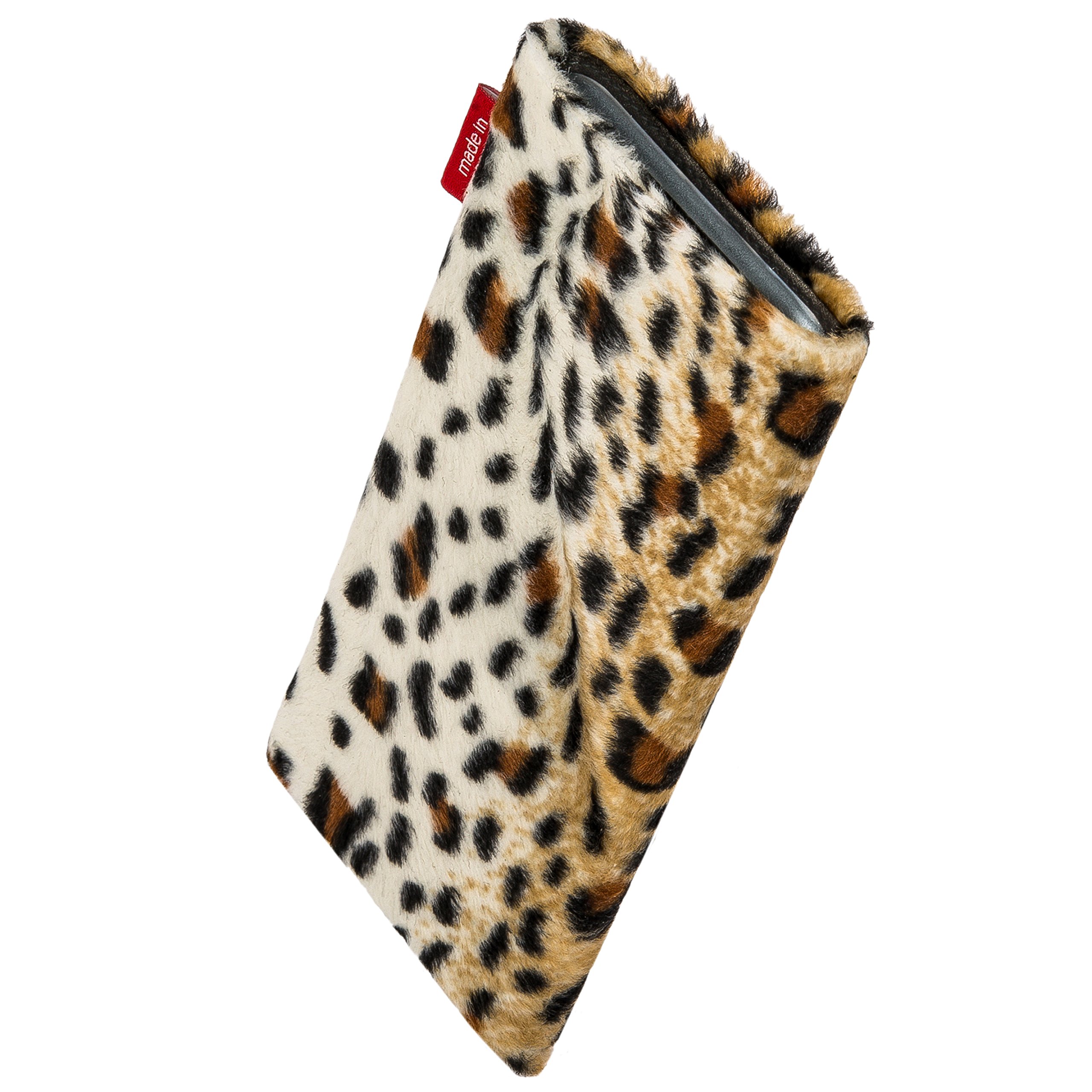Premium Custom Leopard Sleeve for LG G7 ThinQ - German-Made Faux Fur Pouch Case with Microfiber Lining | Perfect for Screen Cleaning & Device Protection | Ideal for Travel, Work & Everyday Use