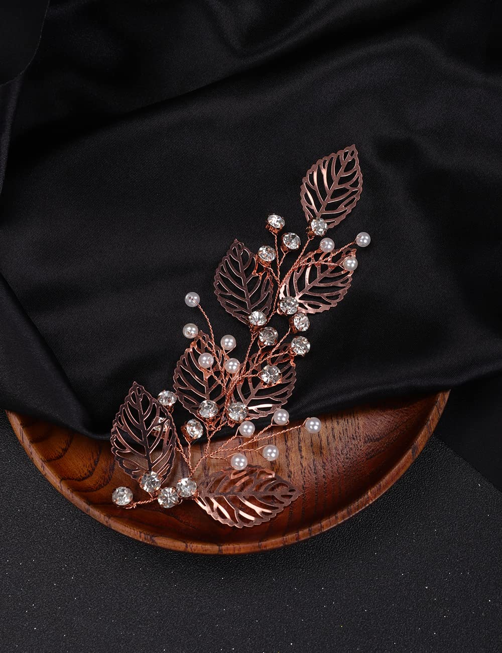 Denifery Rose Gold Leaves Hair Vine with Pearls - Elegant Bridal Hair Accessories for Weddings, Prom, and Special Occasions (Rose Gold)