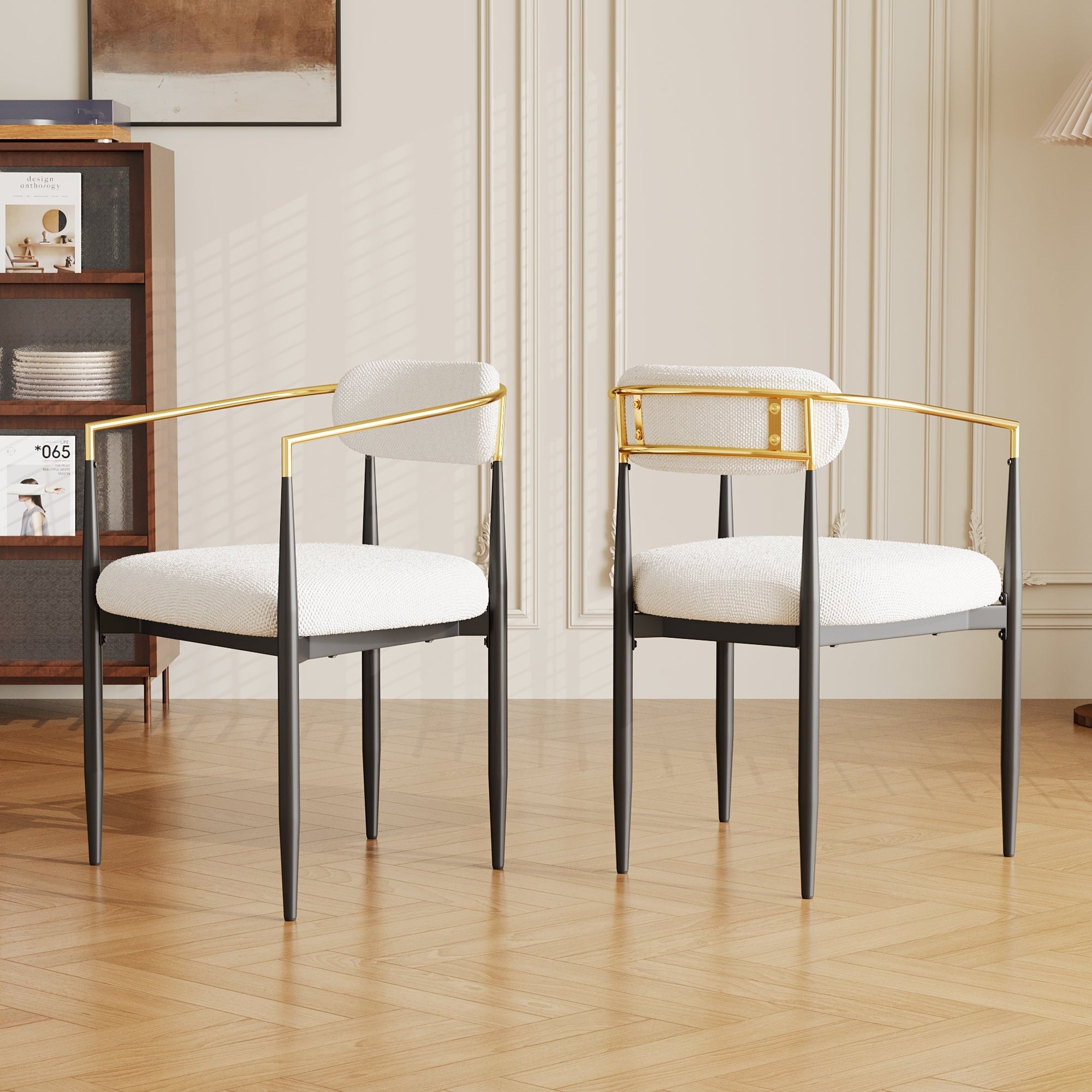 Set of 2 White Medieval Modern Dining Chairs - Teddy Velvet Upholstery with Metal Legs, Easy Assembly for Kitchen, Home & Office | Perfect for Small Spaces, Breakfast Nooks & Contemporary Dining Areas