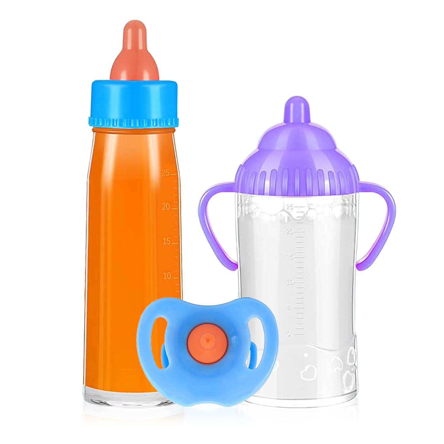 SCOM 3 Pack Baby Doll Accessories Set with Bottle & Pacifier - for Girls & Boys (Blue) - Perfect for Pretend Play
