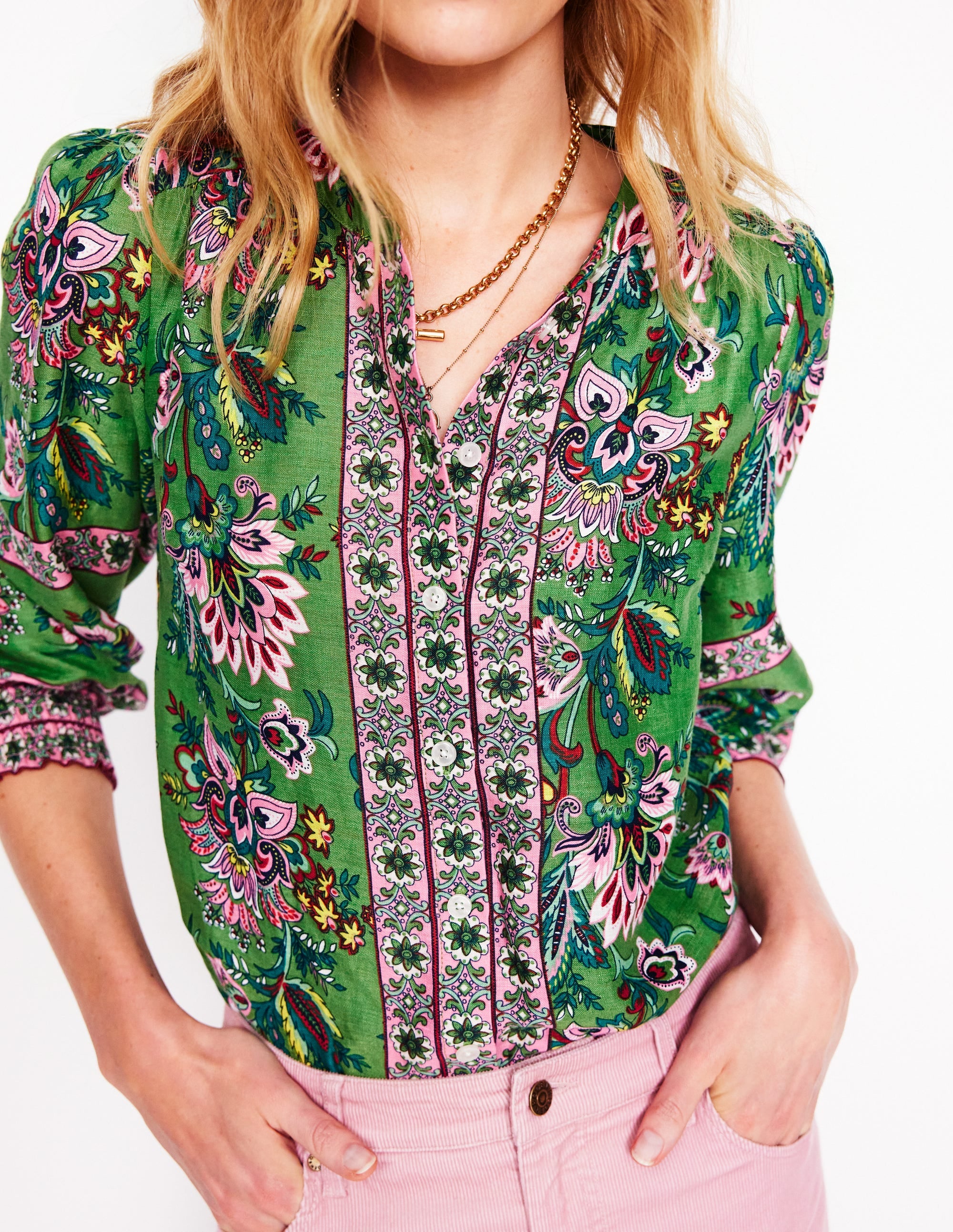 Alicia Women's Linen Blouse - Floral Print Short Sleeve Tops for Spring & Summer | Casual Wear, Office Outfits & Weekend Brunch